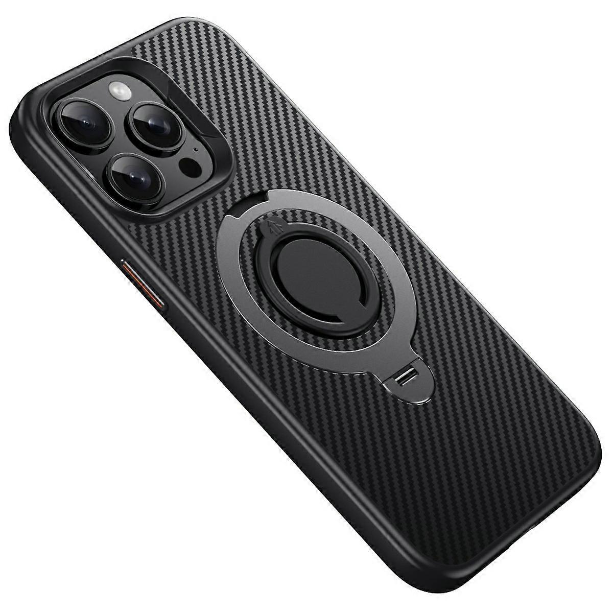For iPhone 13 Pro Max Case Compatible Kickstand Carbon Fiber Texture PC+Back Cover with Ring
