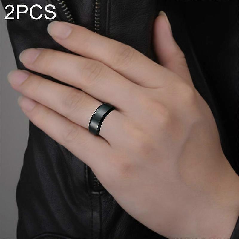 2 PCS Men Ring, Ring Size:6(Silver)