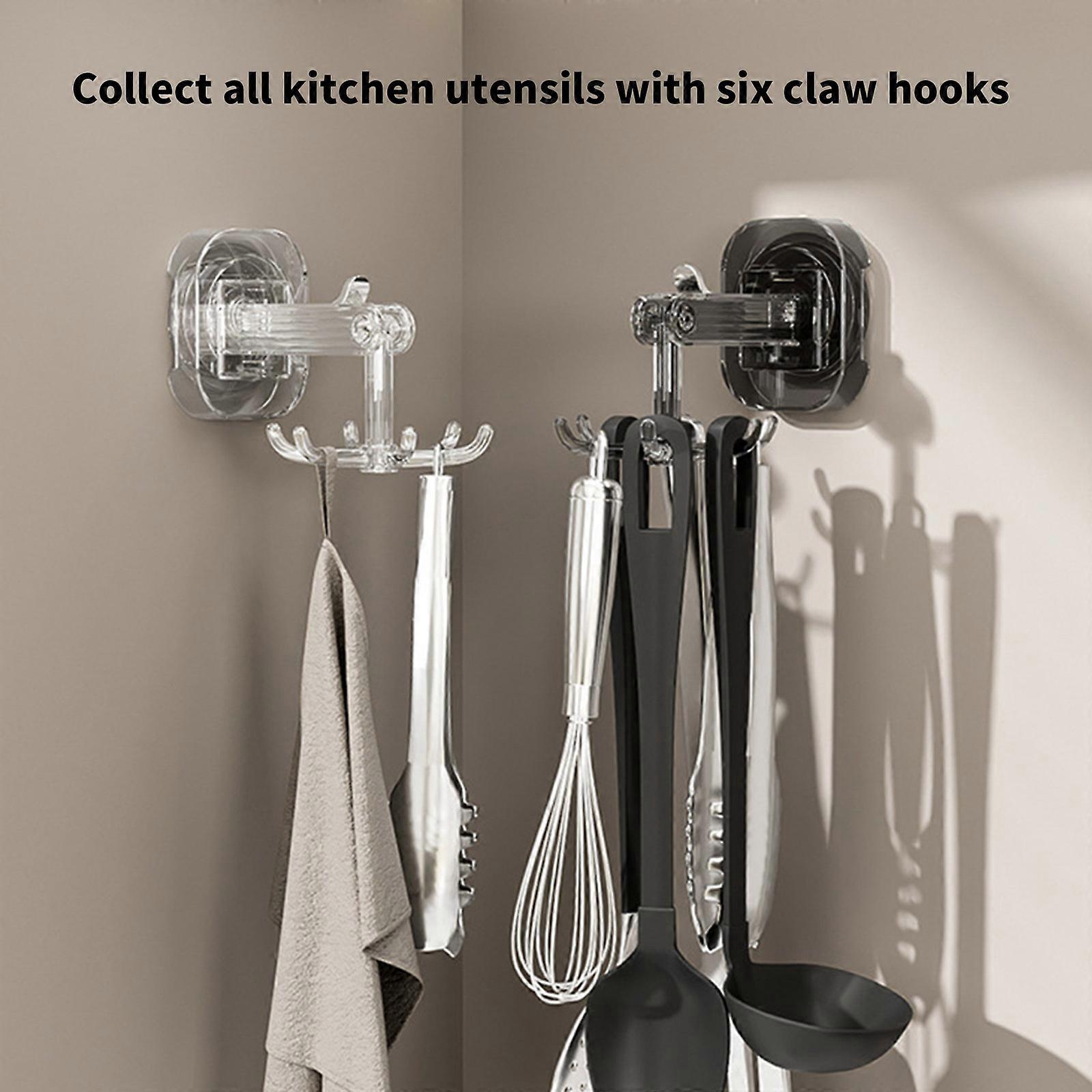 2Pcs Suction Cups 6 Claw Rotating Hook 360 Degree Swivel Hangers Hanging Storage Rack Rotatable Hook for Hanging Clothes Milk silver