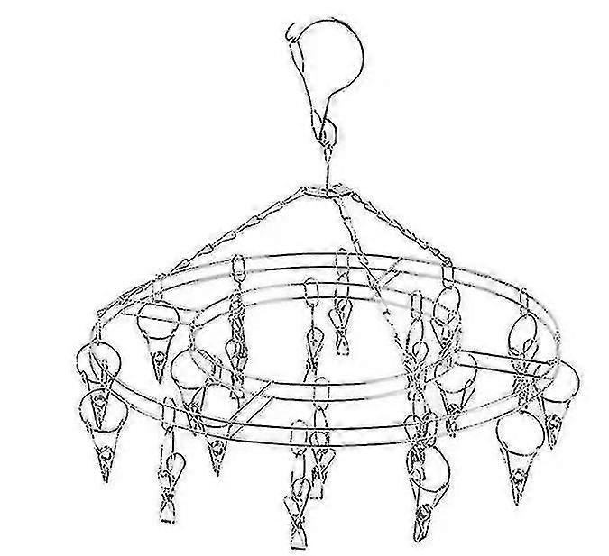 Stainless Steel Round Hanging Drying Rack With 20 Clips For Drying Socks