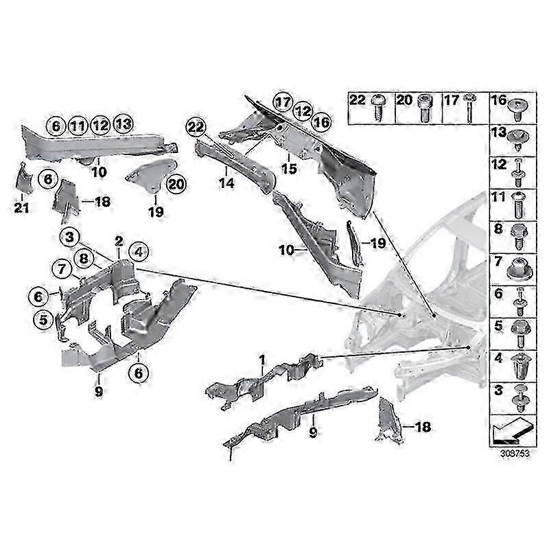 3Pcs Engine Upper Compartment Partition Bulkhead Panel Kit for X5 E70 X6 E71 E72 51717169419 51717169420 51717169421