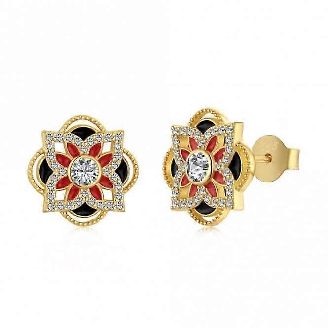 Sterling Silver Gold Plated Sparkling Zirconia Lucky 4 Leaf Stud Earrings ERLE075