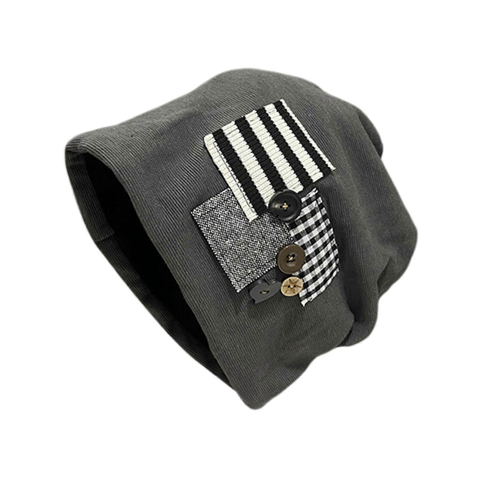 Trendy Head Wrap Hat with Button Embellishments Buttoned Piled Cap for Women Fashionable Headpiece with Fabric Texture Gray