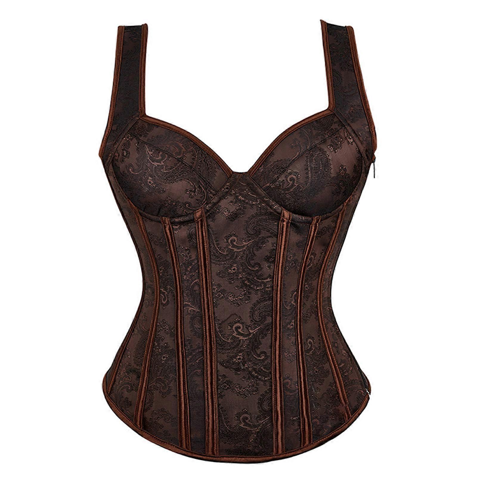 French Courts Corset for Women Fishbone Waspie Sexy Corset Vest Waist Trainer Corset Waist Shaper Girdle Tops coffee S