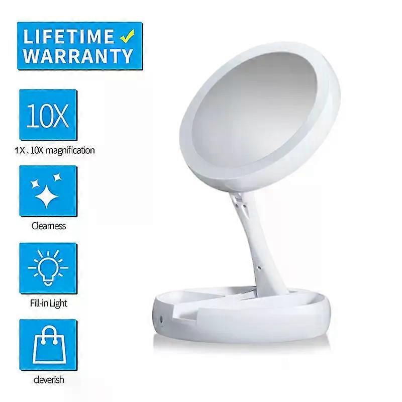 Flexible Foldable 1X 10x Magnifying Vanity Mirror with LED Lighted Desk Makeup Mirror Lighting Dressing Makeup Lamp