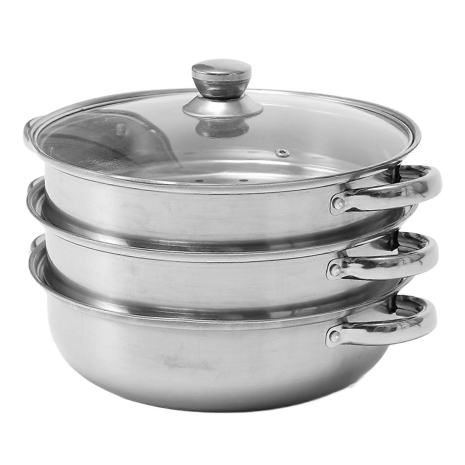 Ensemble de 3 marmites à soupe vapeur en acier inoxydable épais, 27,8 x 4 cm