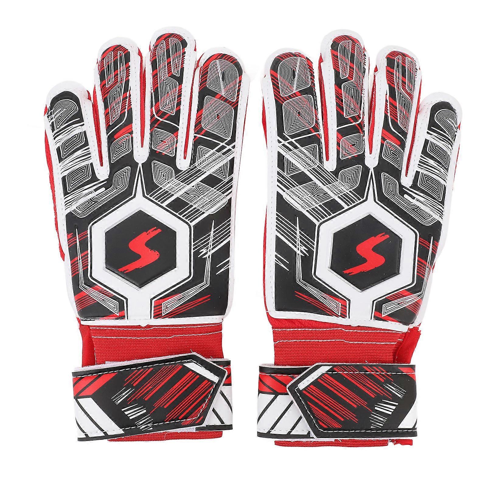 1 Pair Kids Soccer Gloves Latex Collision Resistance Football Goalkeeper Gloves for Grip Finger Guard Red Size 7