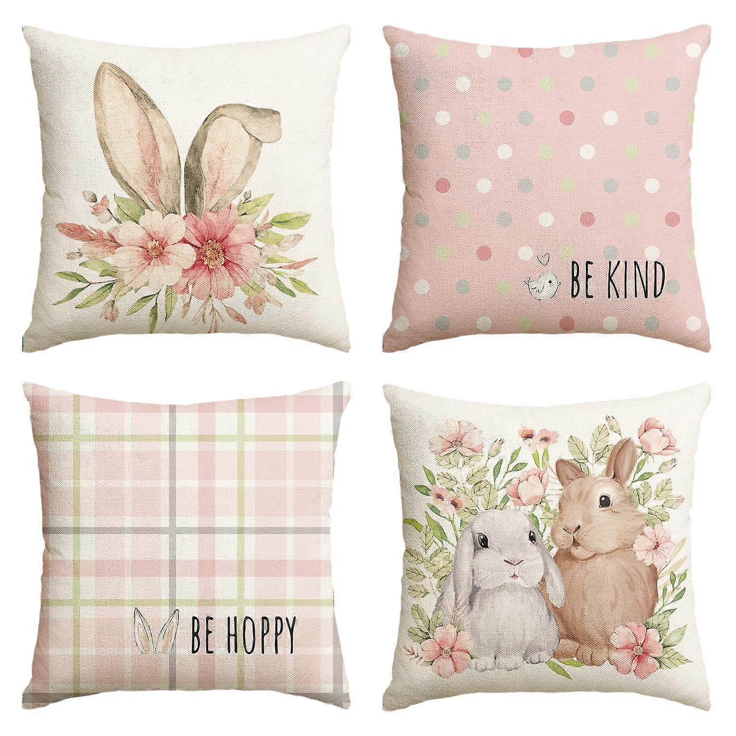 Easter rabbit flower buffalo ekose be hoppy throwing pillow case, 18 x 18 inch polyka dot bird bearing cushion sheath sofa sofa decoration 4 -set set