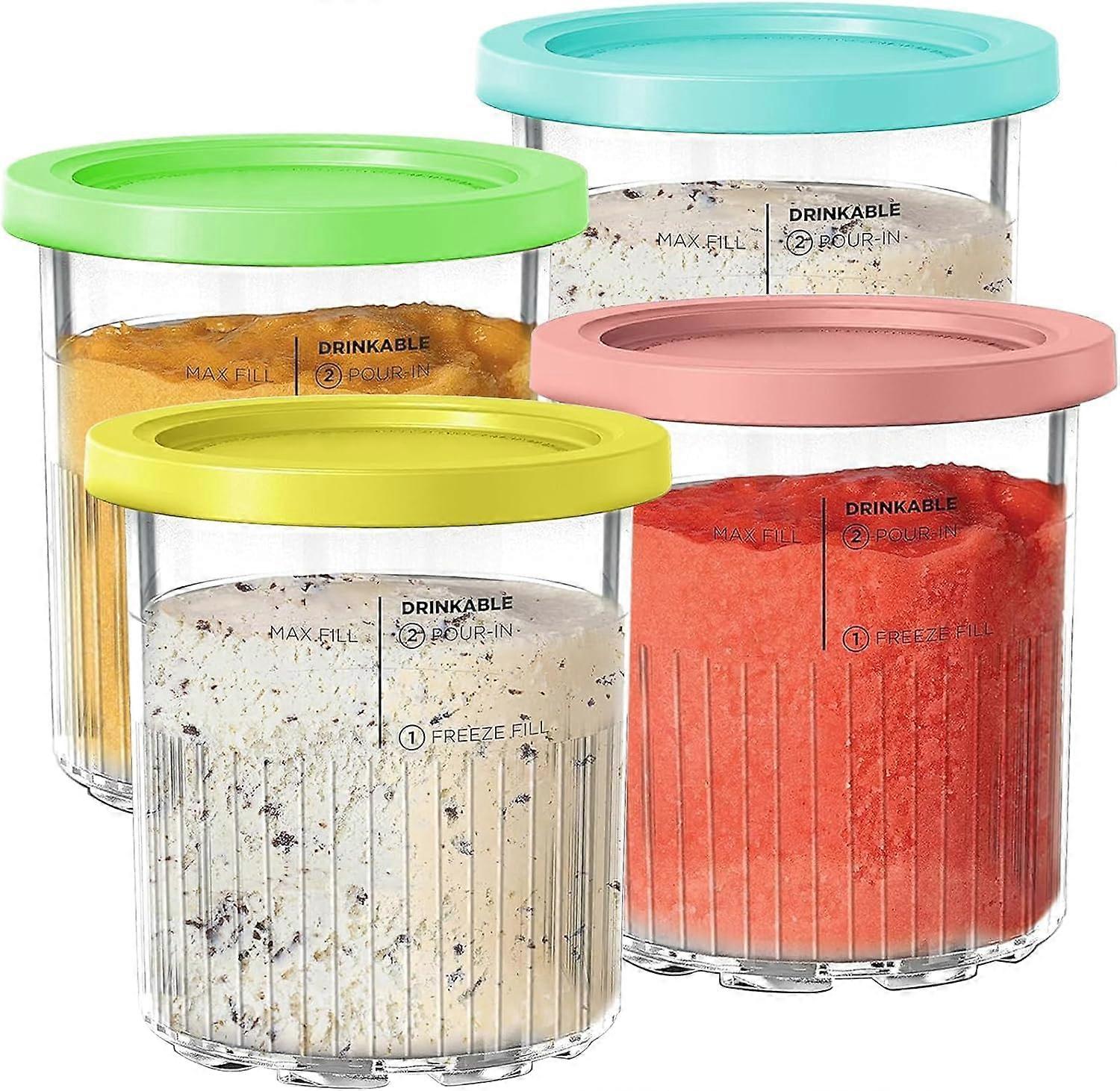 Pints for Ninja Creami Deluxe NC500 NC501 Ice Cream Maker, 24oz BPA-Free Dishwasher Safe Storage Containers, Assorted Color 4 Pack