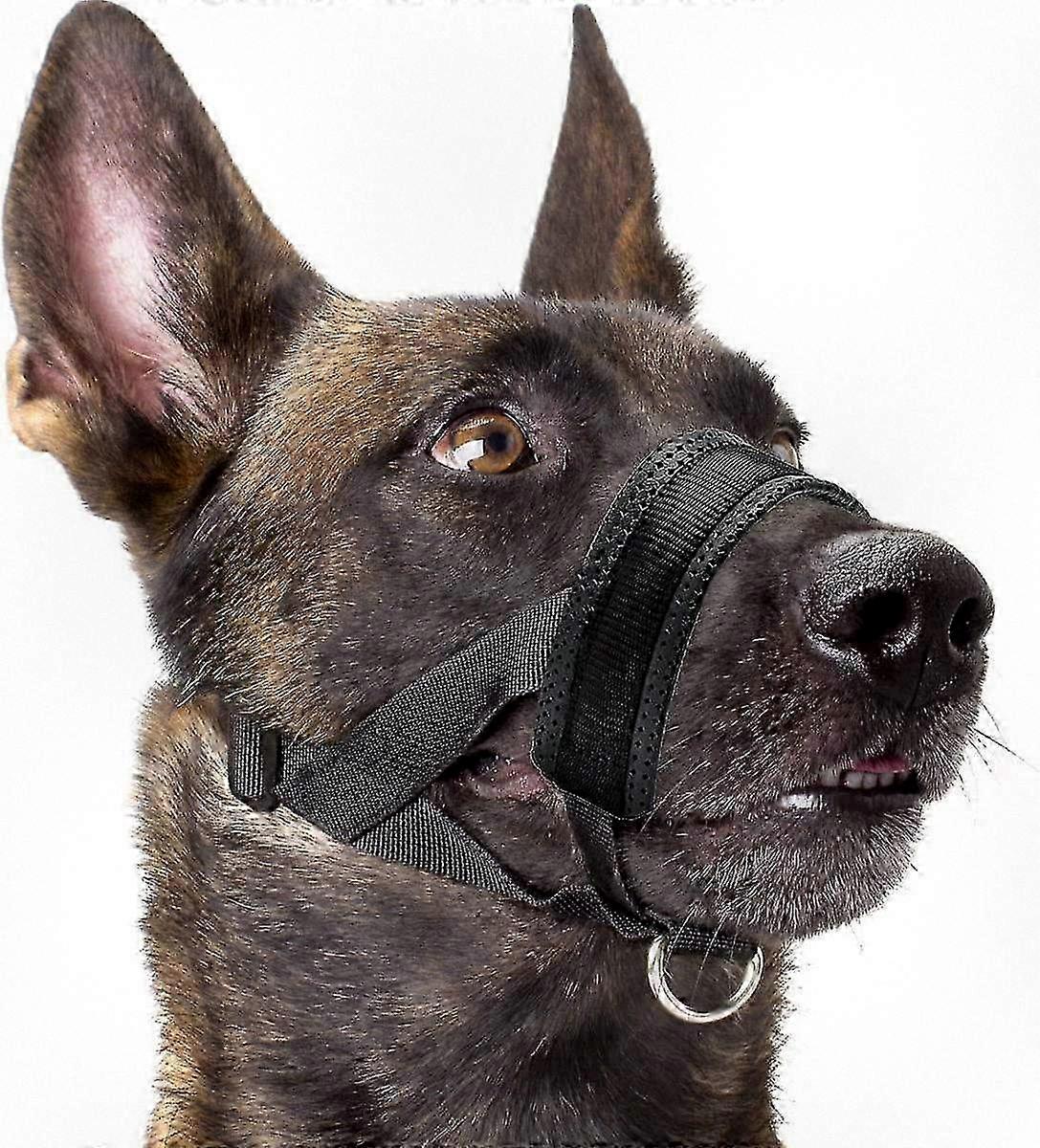 Adjustable Soft Nylon Dog Muzzle with Padding, Secure Loop Design, Black (94 chars)