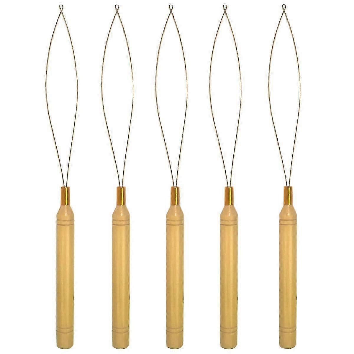 Wooden Handled Hair Pull Through and Loop Styling Tool Set of 5