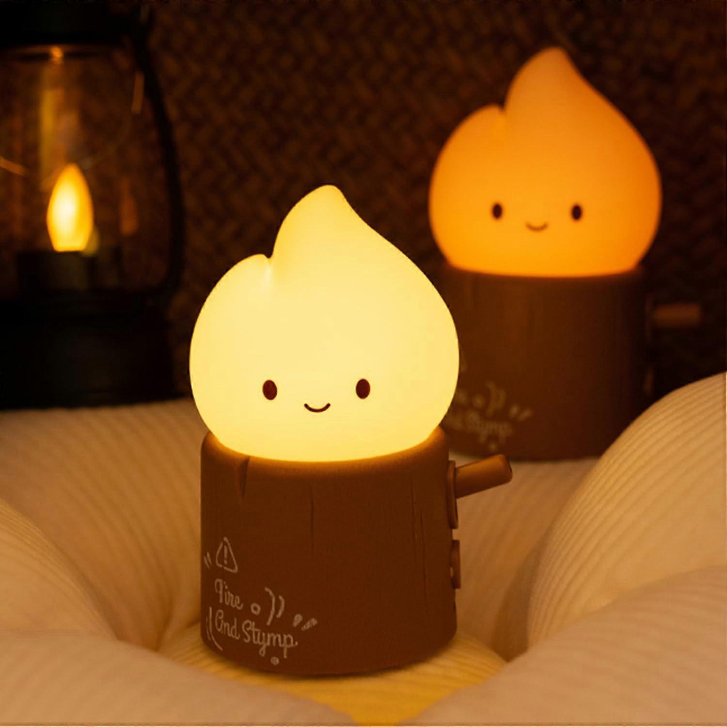 Cute Flameless Candles Lamp with Rechargeable LED Tea Lights, Dimmable Timer, Tree Stump Design for Kids Bedroom and Outdoor Use
