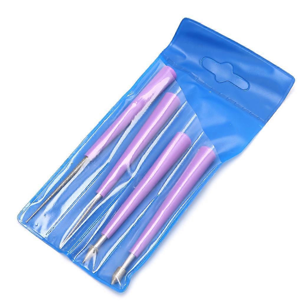 Convenient Diamond Tipped Bead Reamer 4 Pcs Burr Beading Hole Enlarger Tool for Remove Burrs Enlarge Holes Smooth Edges Purple