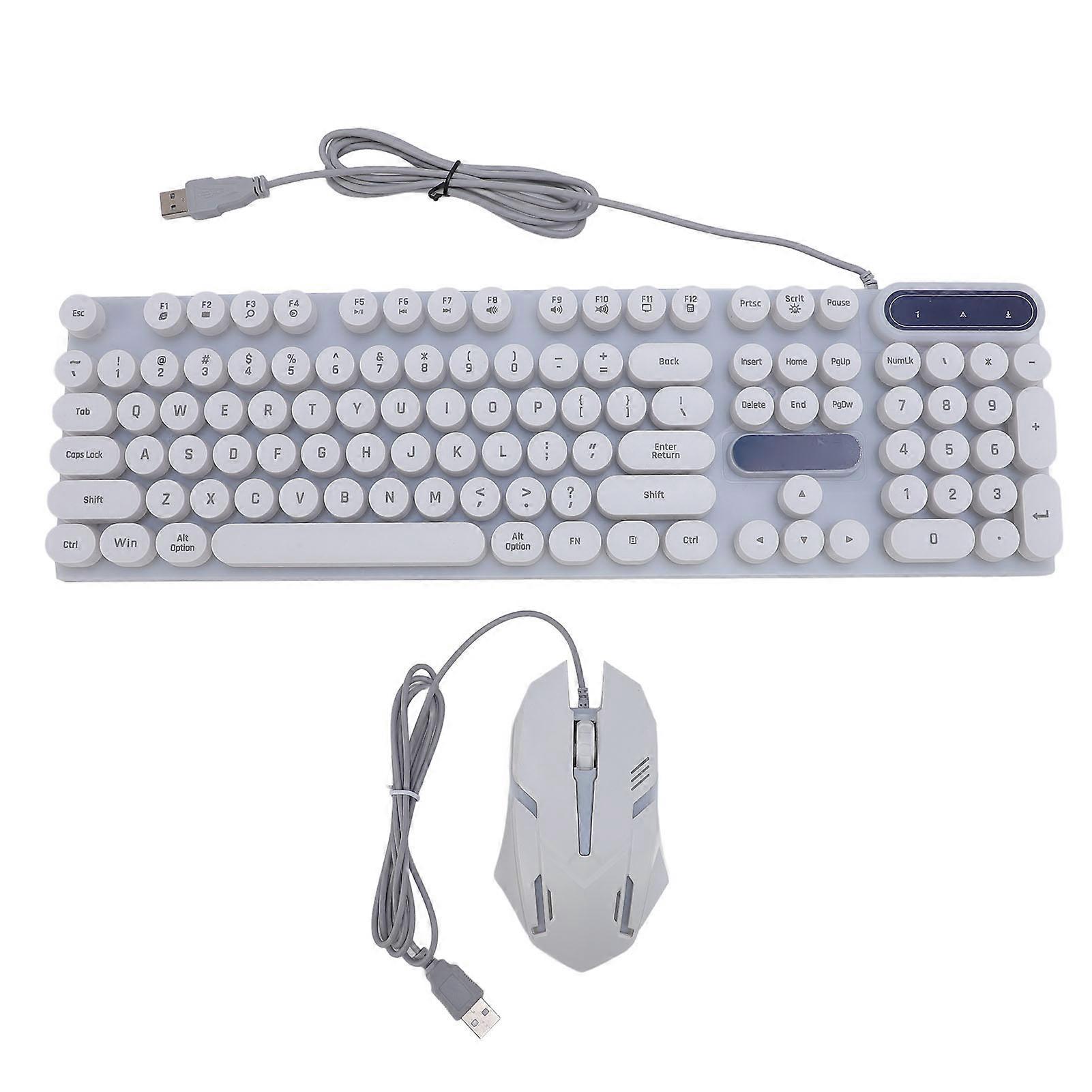 USB Typewriter and Combo Backlit 1600DPI Retro Punk Round Keycaps Wired Computer Keyboard Mouse for Gaming Work