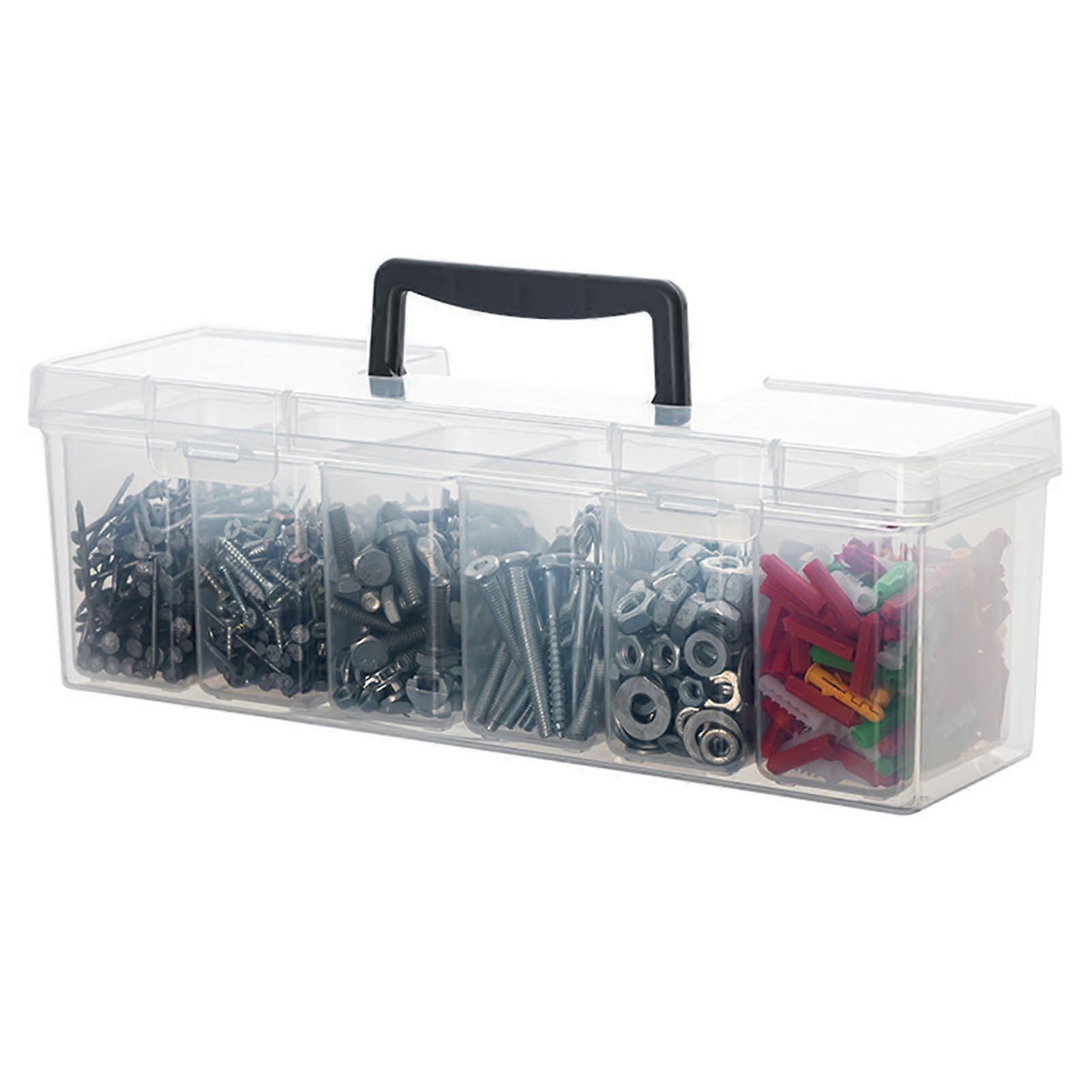 6 Grids Hardware Tool Box with Secure Latches Heavy-Duty Storage Case Suitable for Garage Craft Tool