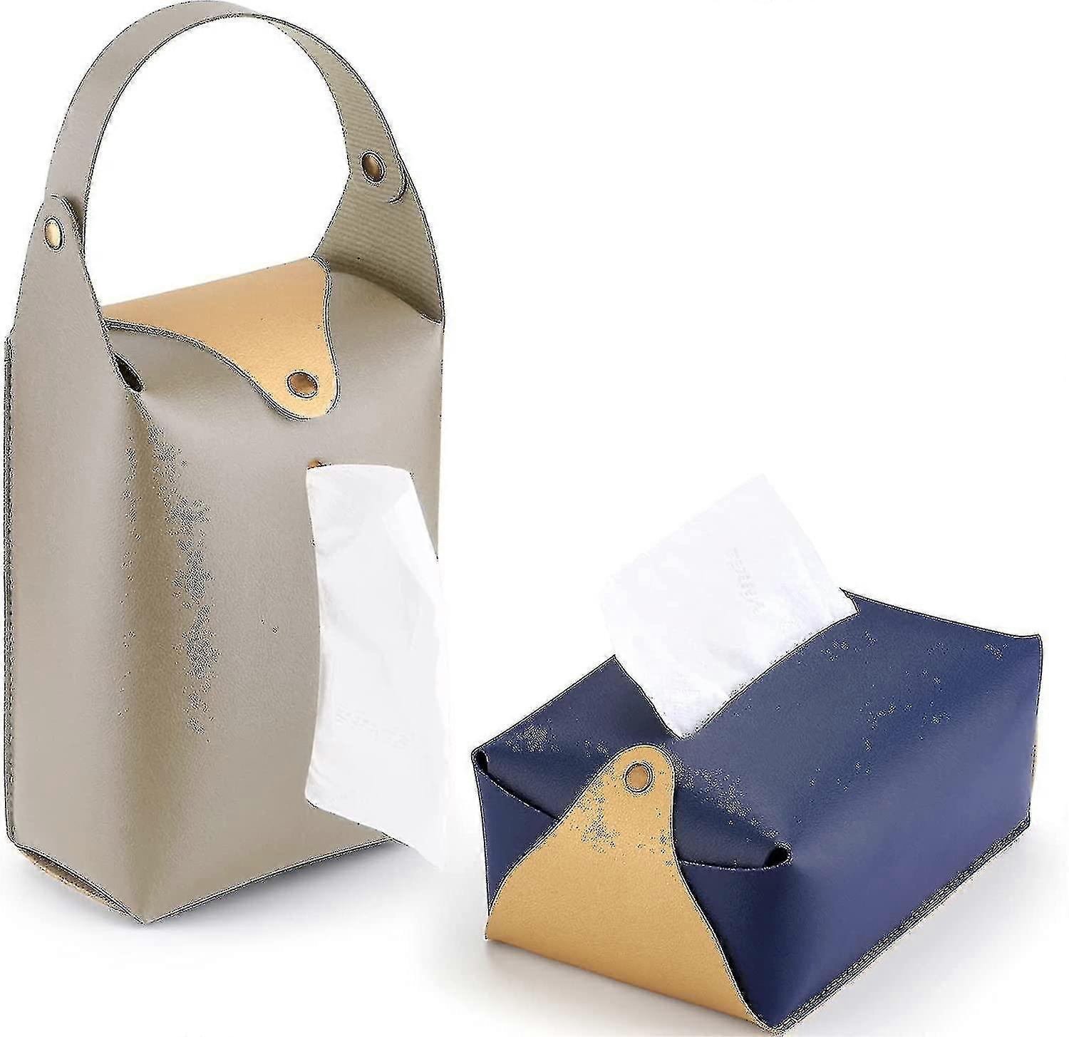 2-Pack Pu Leather Rectangular Tissue Box Cover with Hanging Holder Dimensions: 9.44" x 4.72" x 3.15"