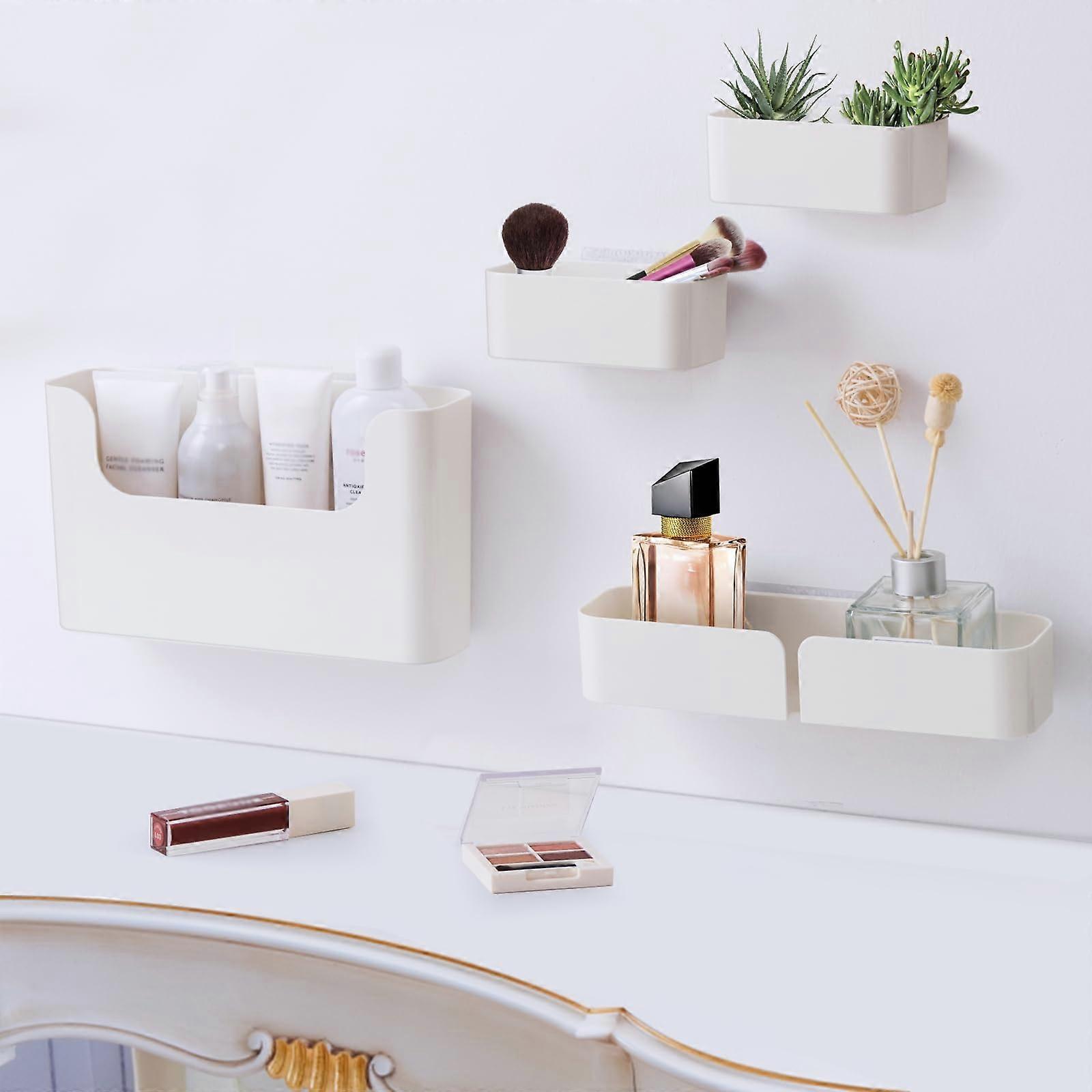 Floating Shelf Wall Mounted Non-Drilling Adhesive Ledge Organizer for Bathroom and Kitchen Storage - Set of 4, Multi-Use Home Decor