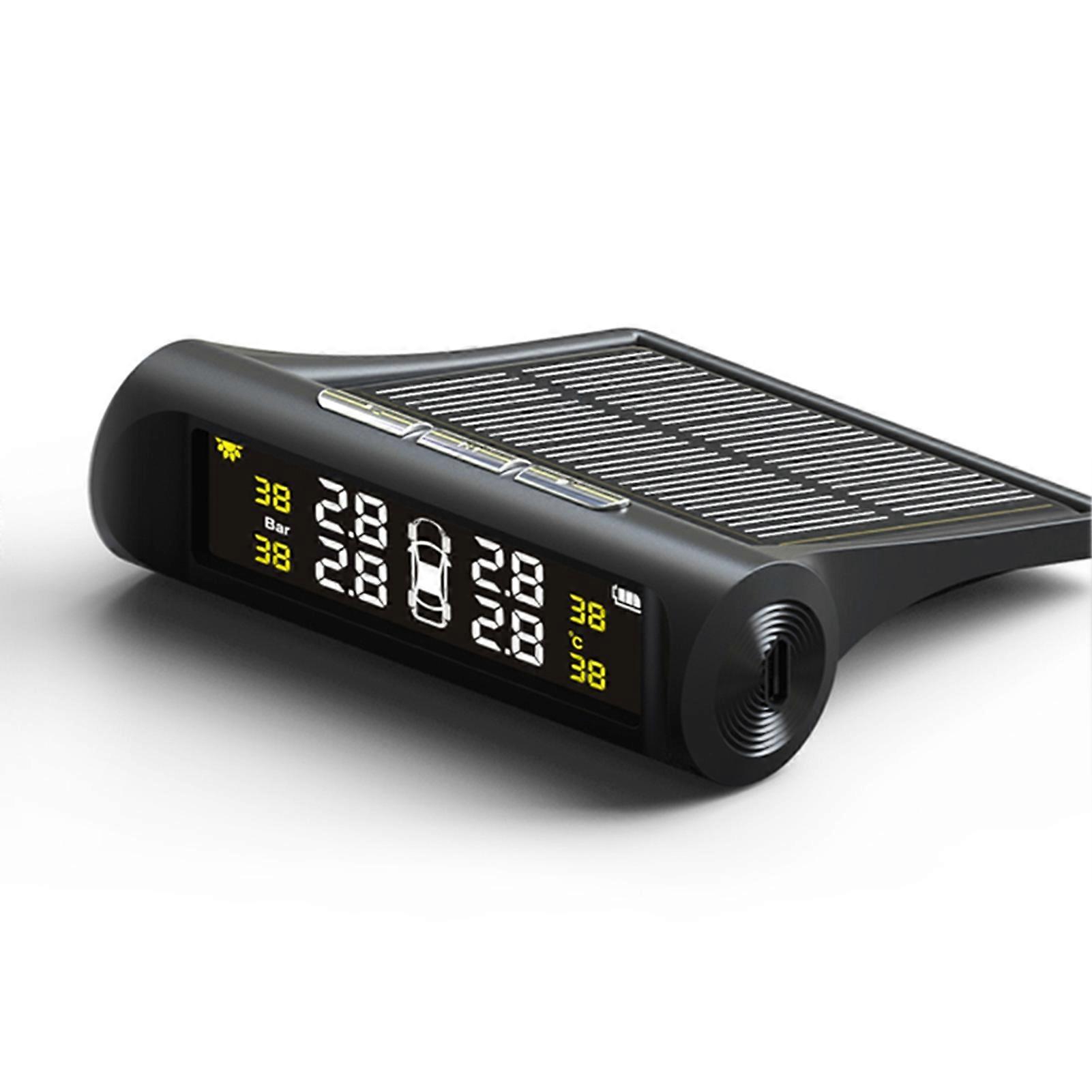 Solar-Powered Car TPMS - Wireless Tire Pressure Monitoring with LCD Display & Alarms