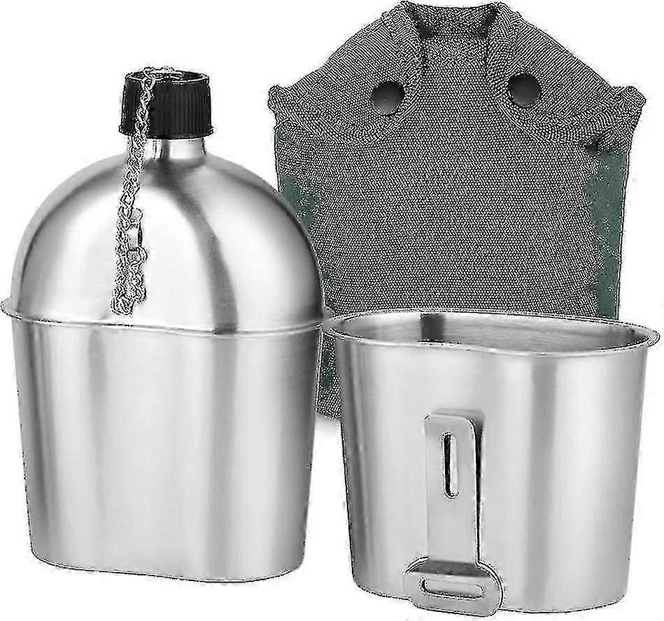 Στρατιωτική εξάρτηση καντίνας 2pcs 1000ml 600ml στρατιωτικό κύπελλο καντίνας ανοξείδωτου που τίθεται με την τσάντα κάλυψης για την υπαίθρια πεζοπορία στρατοπέδευσης backpacking