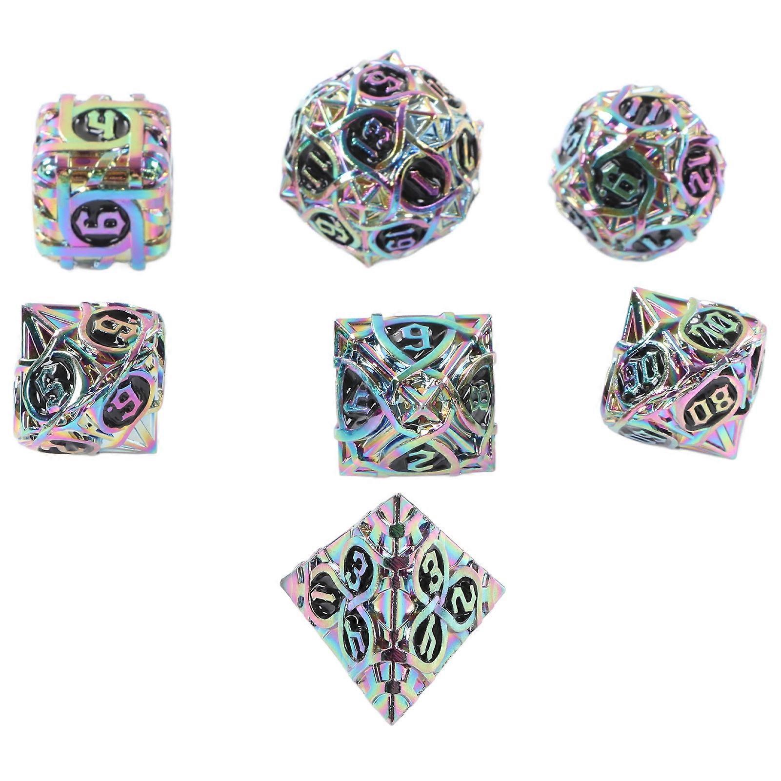 7pcs Metal Dice Accessories Colorful Polyhedral Zinc Alloy Dice Set for Games Teaching