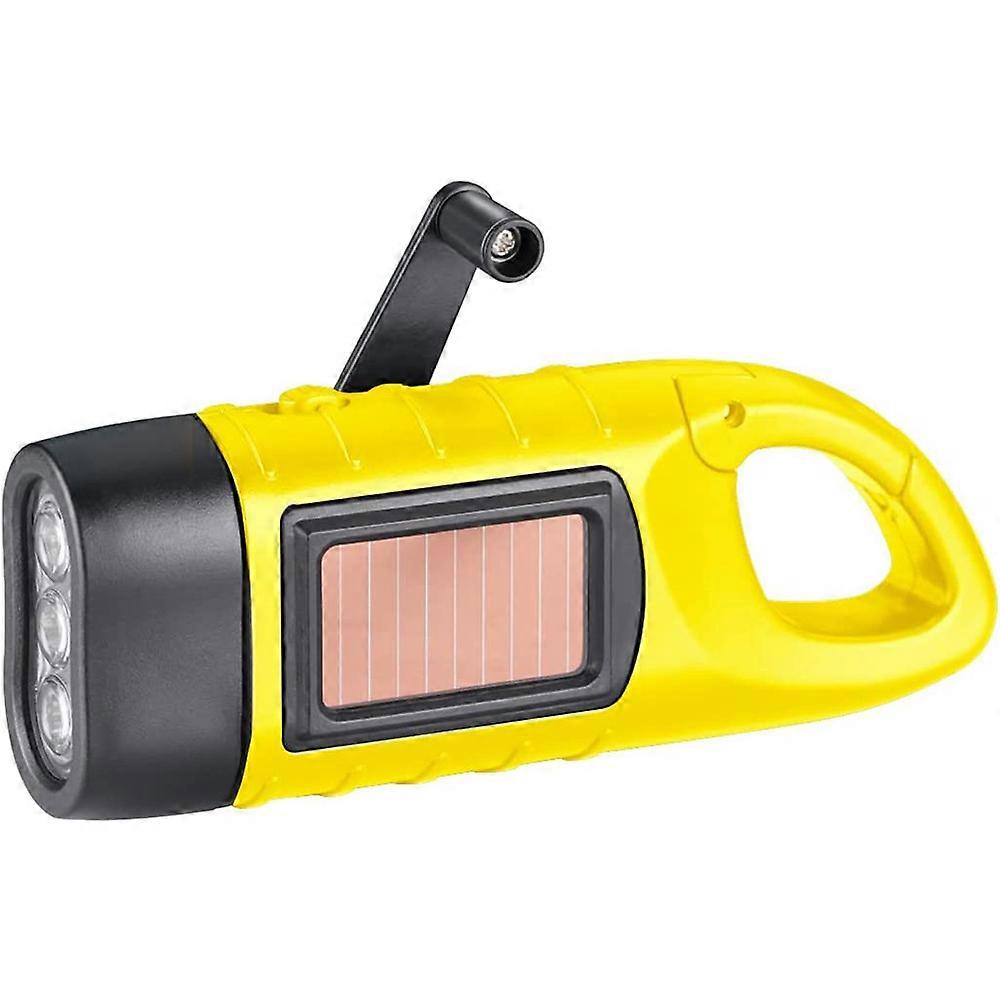 Hand Crank Rechargeable Flashlight Solar Crank Emergency Flashlight Led Flashlight Dynamo Flashlight-yellow