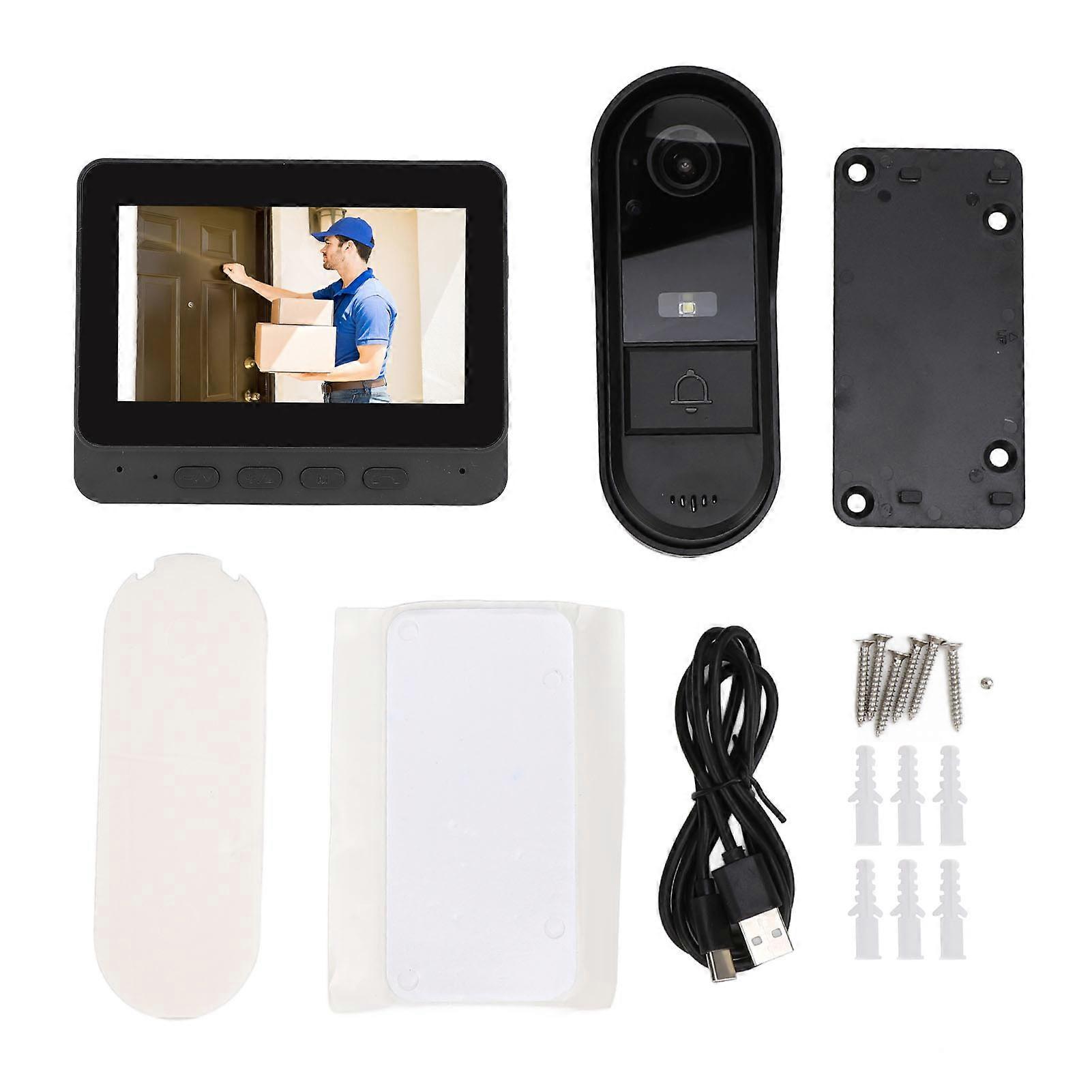 Video Doorbell Wireless Night Vision 1080P 8MP 170° Wide Angle Two Way Talk IP66 Waterproof with 4.3 Inch Screen Video Doorbell Intercom System