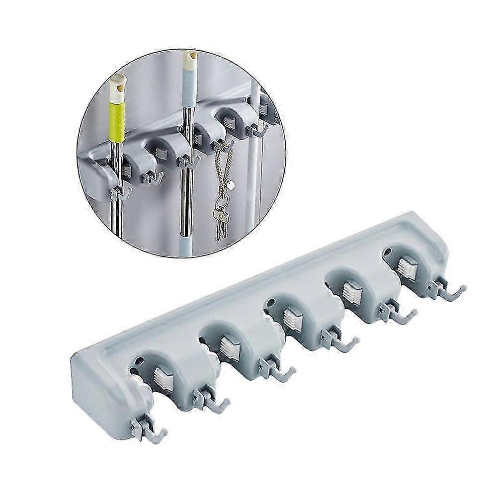 Grey Mounted Mop Brush Hanger Multifunctional Wall