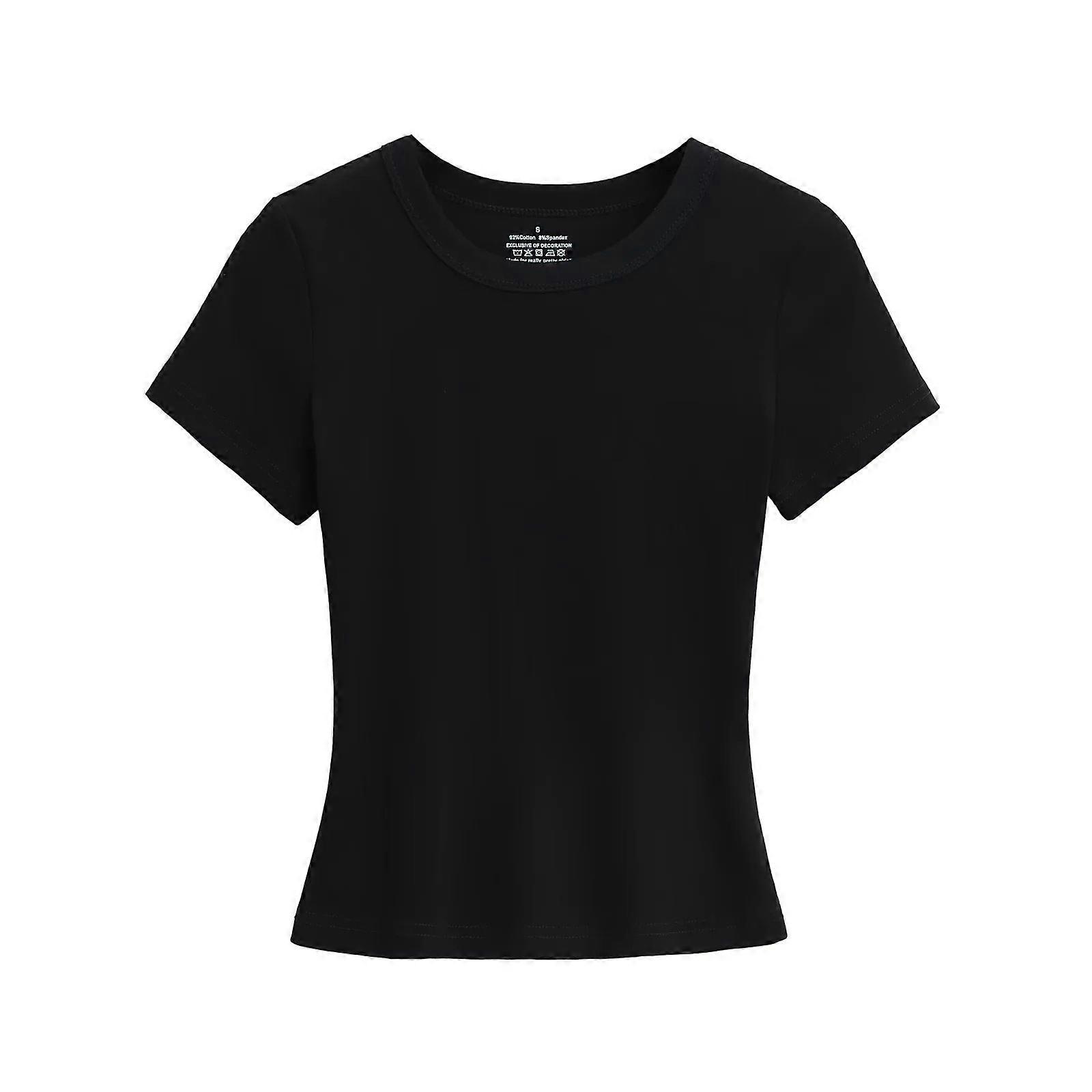 Basic Round Neck Short-Sleeved T-Shirt For Women In Summer Elastic Slim And Simple Comfortable Solid Color Outer Short Top