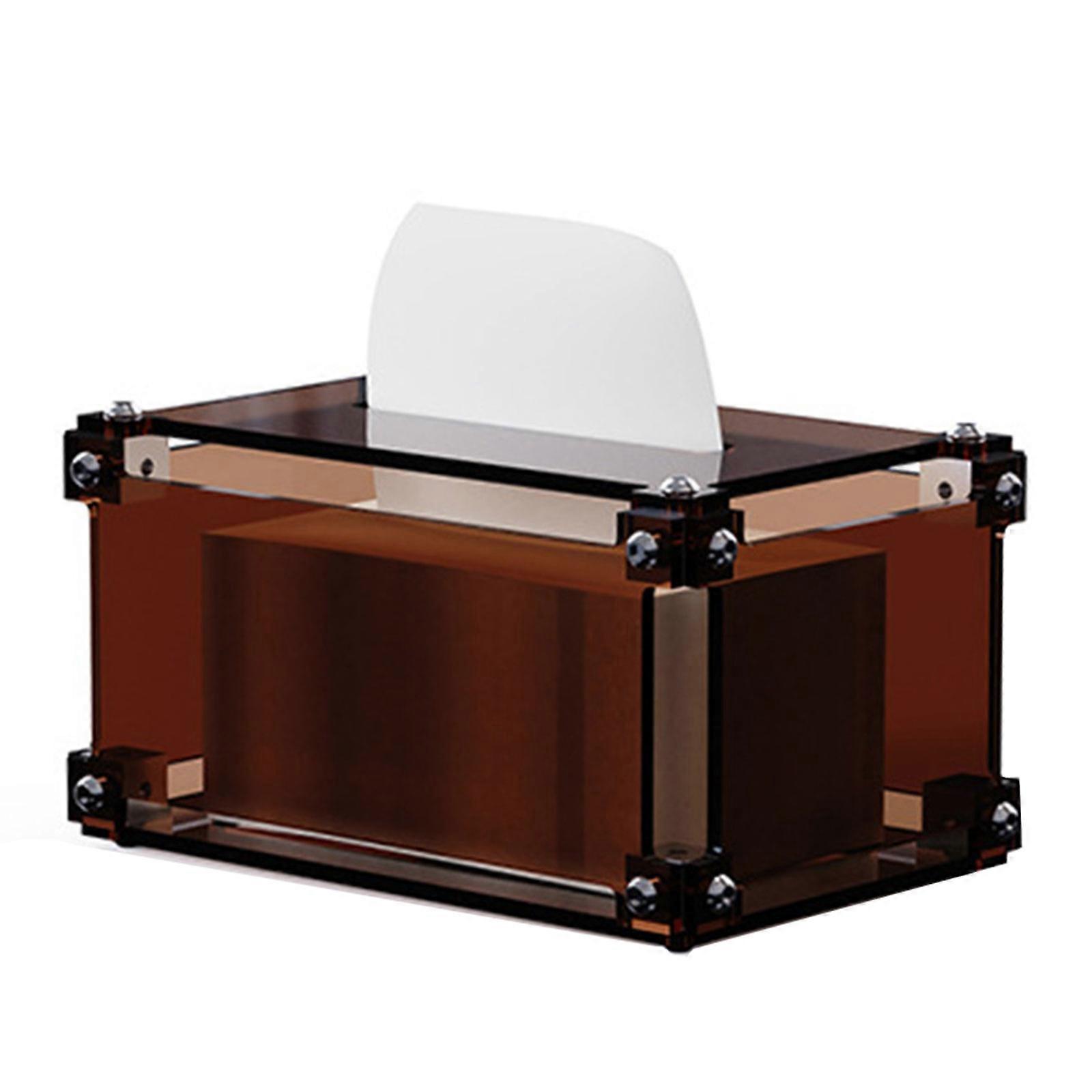 Elegante Dispenser di Tessuto Acrilico Trasparente Decorativo Rettangolare Porta Asciugamani di Carta Scatola di Fazzoletti Coperchio per Ufficio Tè Marrone