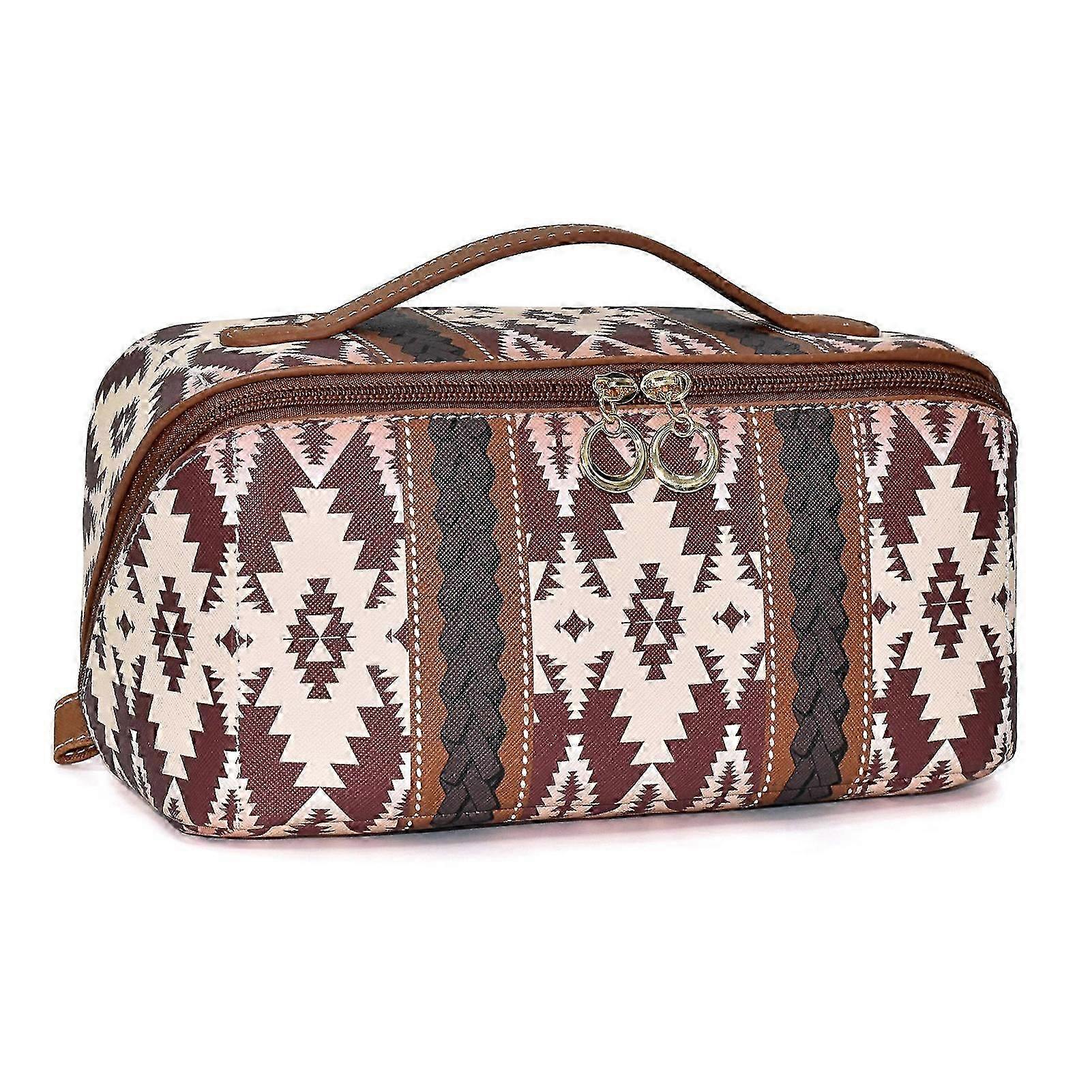 Boho-Western Style Makeup Bag Portable Makeup Storage Pouch with Handle for Business Travel Trips