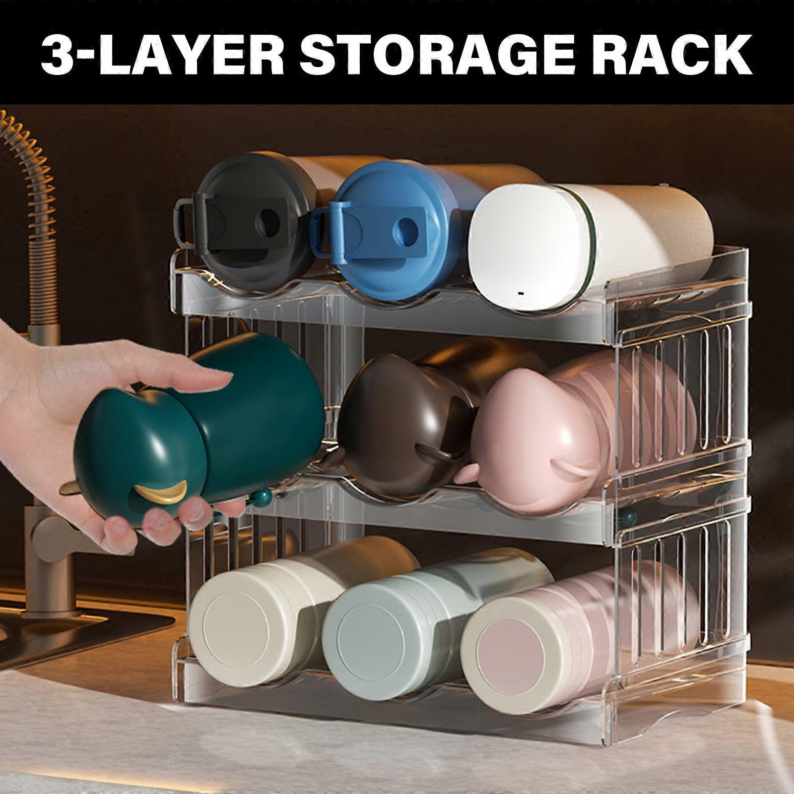 Stackable 3 Layer Clear Bottle and Cup Holder Sturdy Bottle Display Rack Practical Cup Holder for Kitchen Organization Multicolor