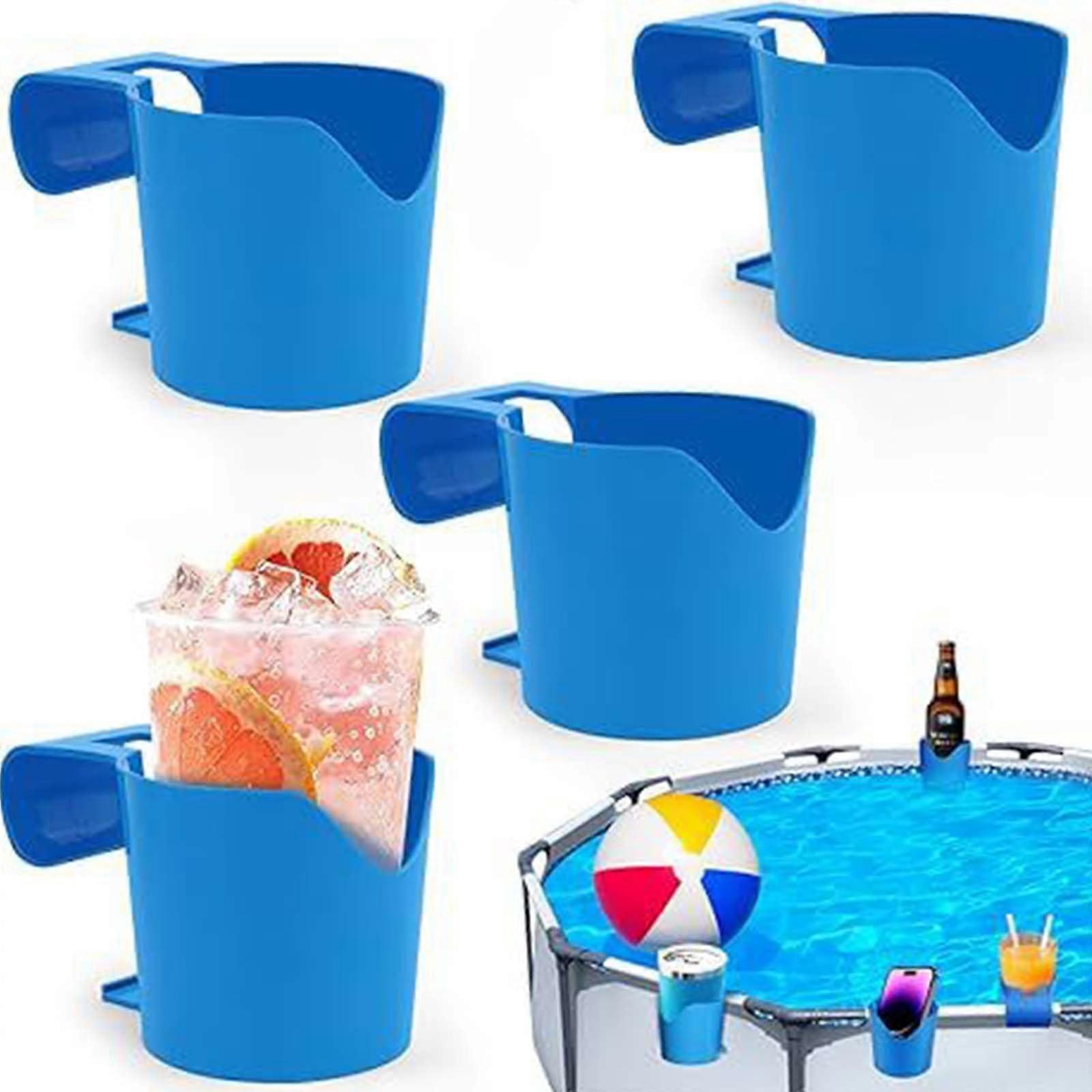 Pack of 4 Blue Pool Drink Holder, Swimming Pool Cup Holder, Hanging for Drinks, Phones, Keys