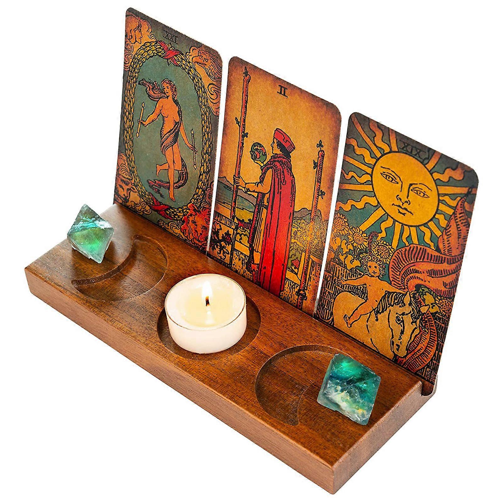 Porte-carte de tarot en bois Cristal Pierre Lune Étoile Affichage Organisateur pour Bureau à Domicile Bougie Stockage Tarot Lecture