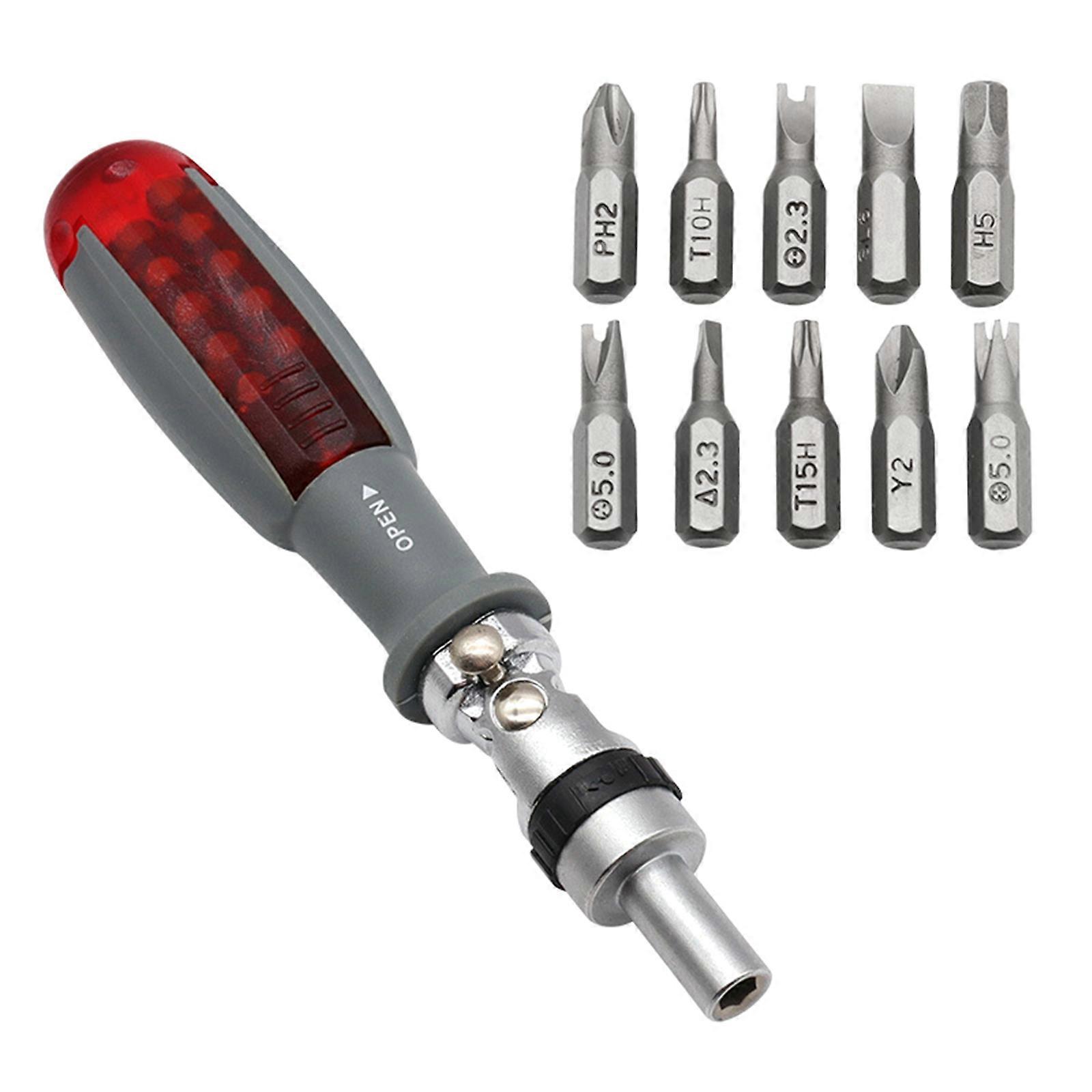 Ratchet Screwdriver 10 Screwdriver Bits PhillipsFlathead Torx Security Tri-point Spanner 11 In 1 Multi-angle Foldable Multicolor