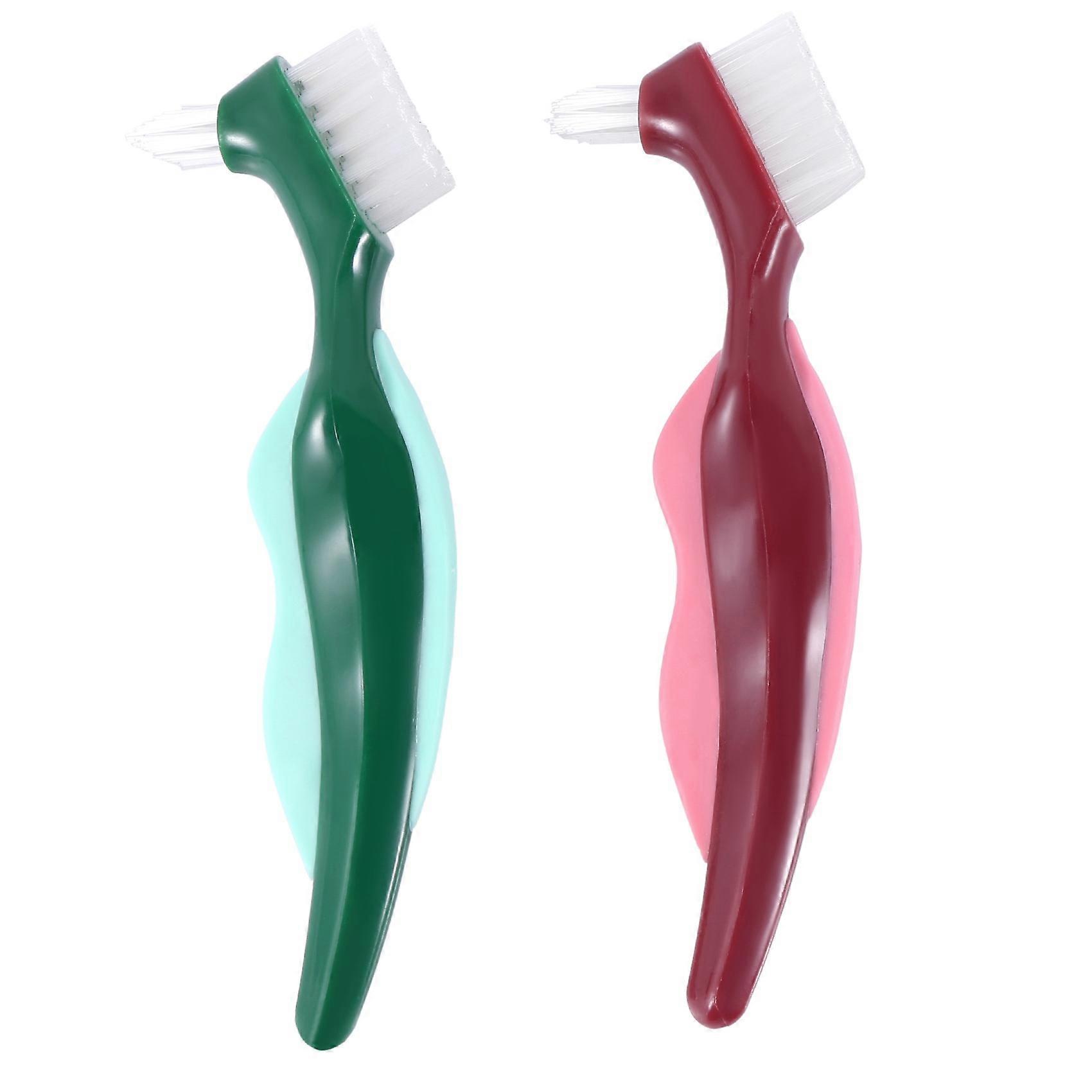 2 Pcs Premium Hard Denture Brush Toothbrush, Multi-Layered Bristles