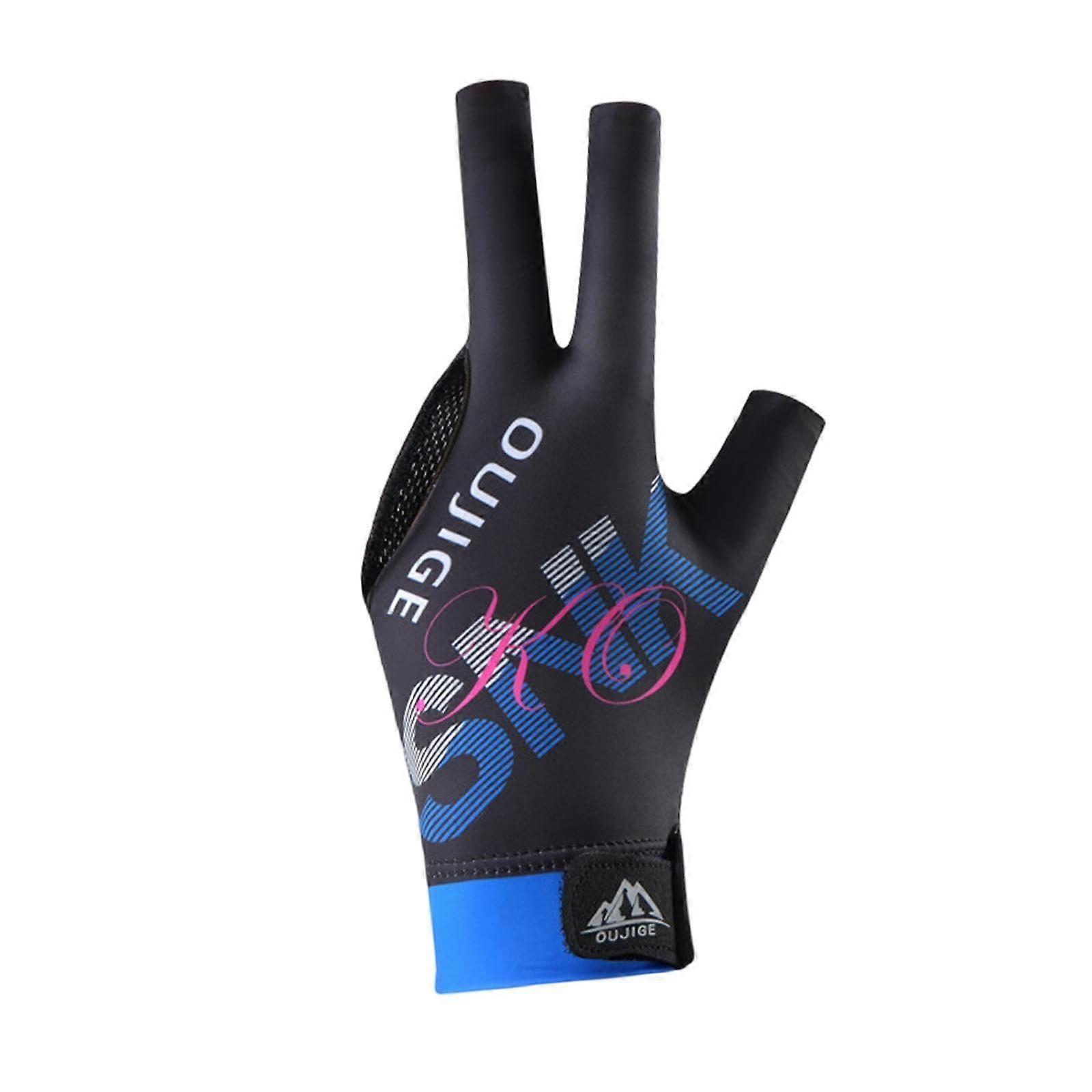Billiard Glove, 3 Finger Snooker Cue Sports Glove, Wearresistant, Adjustable, Adult Snooker Accessories, Comfortable Pool Glove black blue