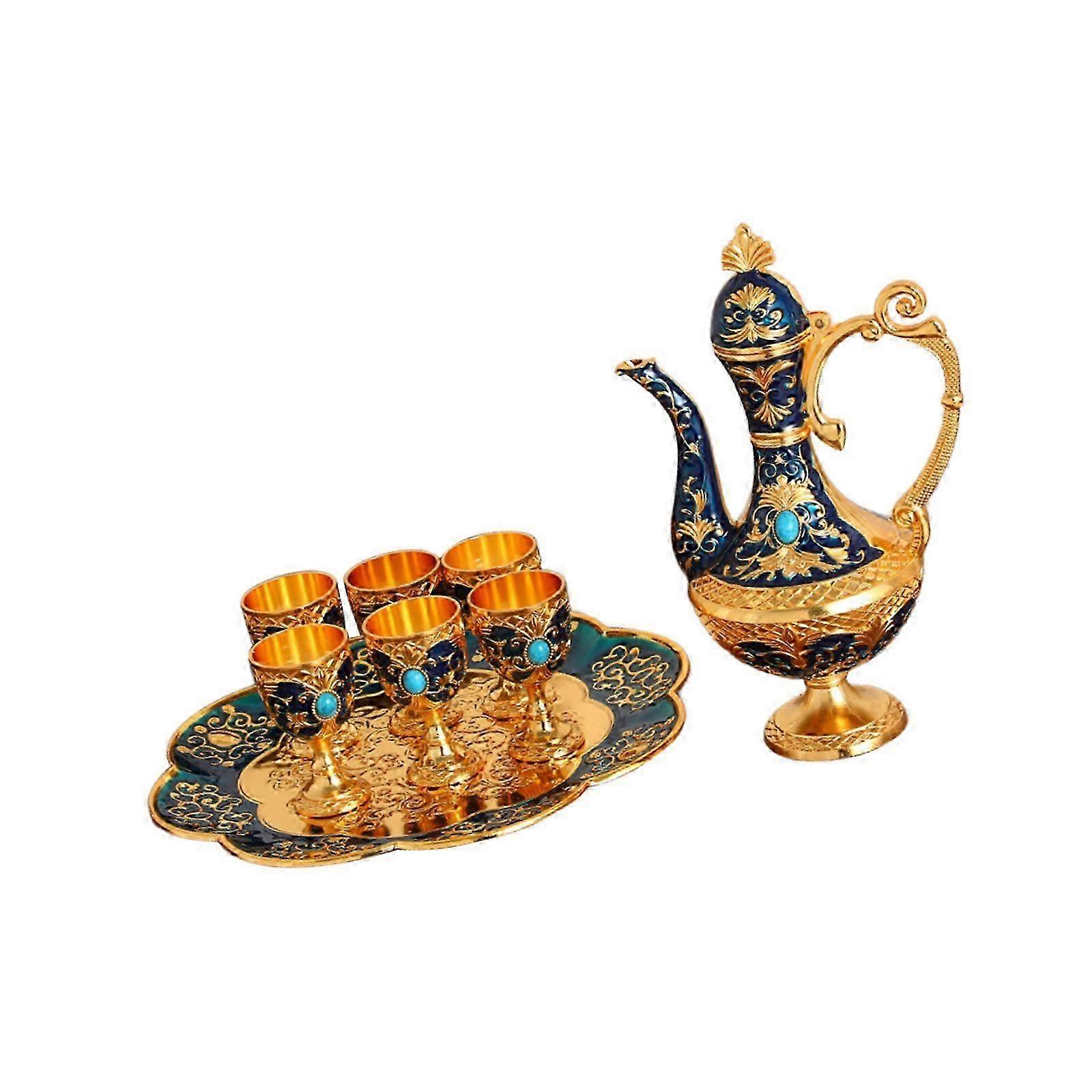 Elegant Turkish Coffee and Tea Serving Set for 6 Cups, Perfect for Parties and Dining Tables, Featuring Gold and White Design