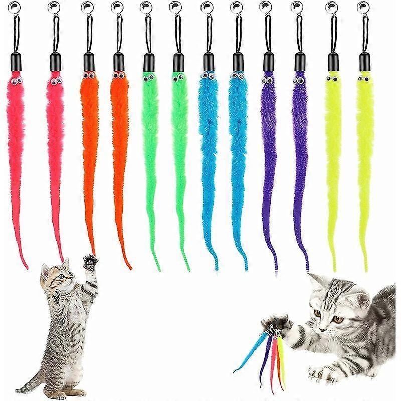 Cat Replacement Supplement Pack 12 Pieces Furry Tail Bug with Bell Interactive Cat Hunter Toy Kitten Wand Refill - MODOU