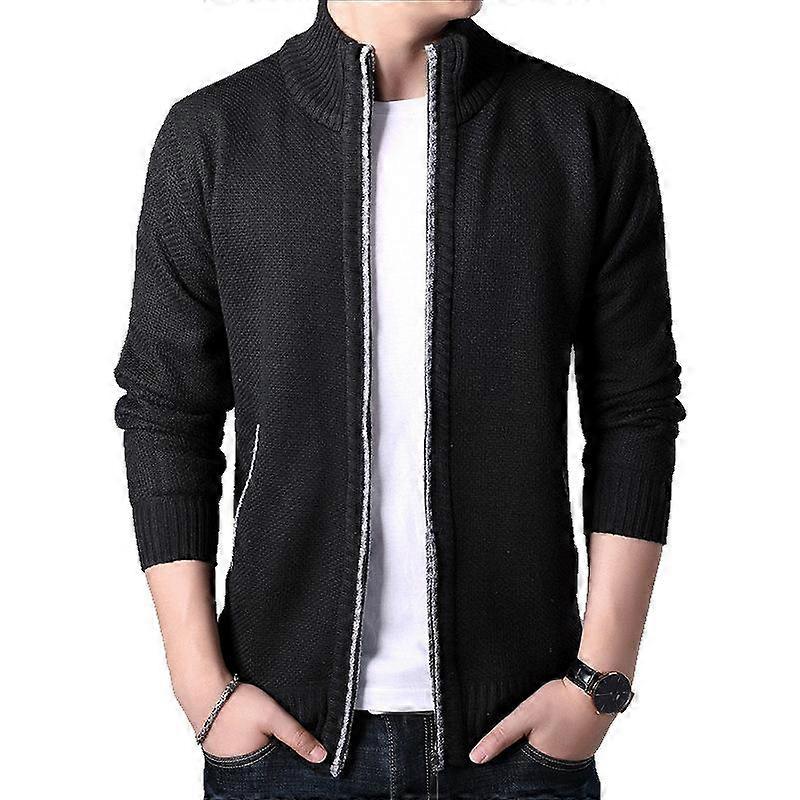 Men's Casual Thick Warm Sweater Autumn Winter Zipper Front Sweater for Men Solid Oversize Long Sleeve Knitted Jacket Coat