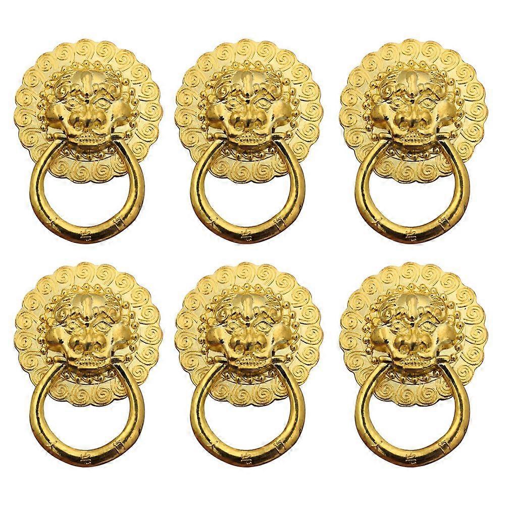 6Pcs Retro Lion Single Pull Ring Drawer Pull Handle Furniture Accessory Golden