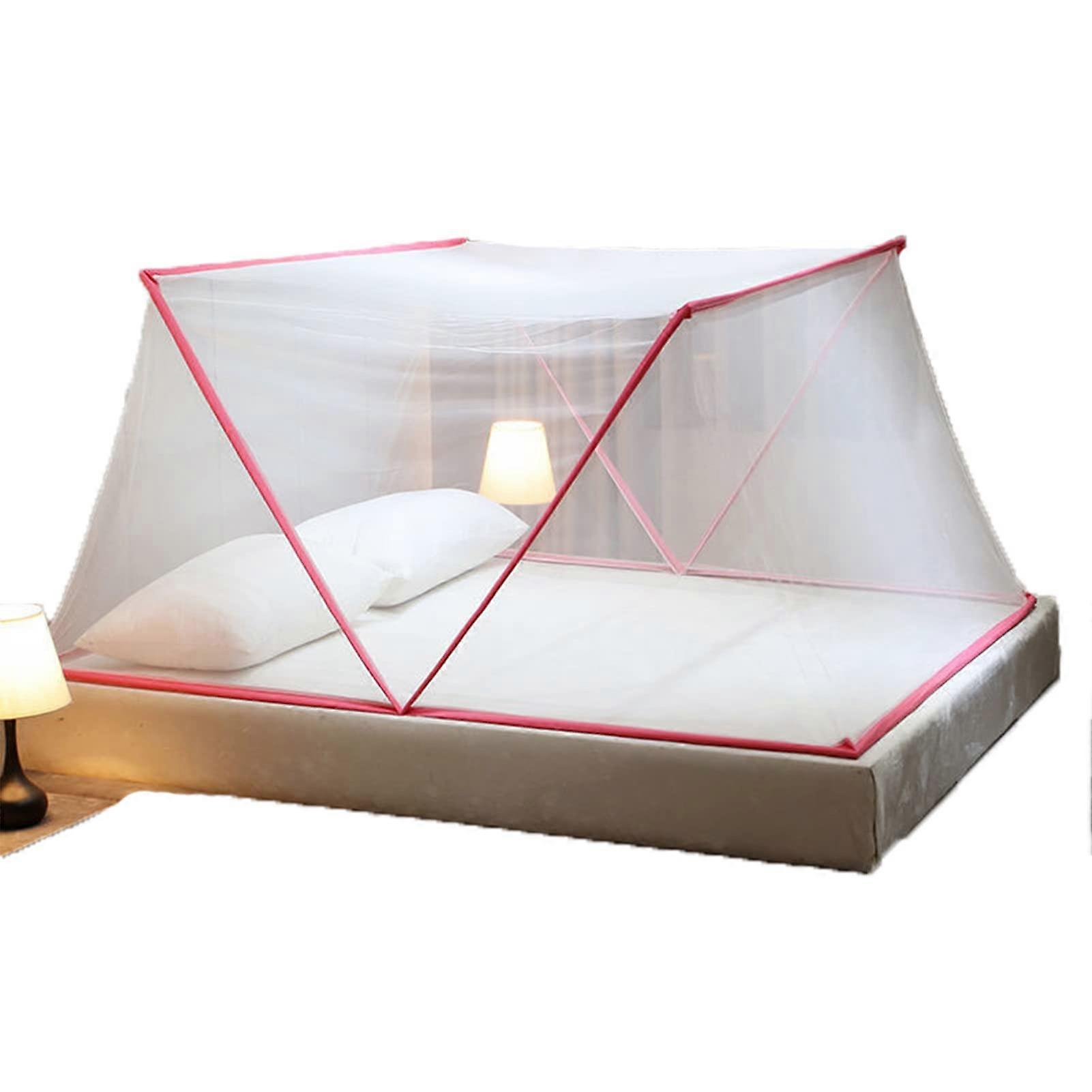 Foldable bed canopy tent, easily removable mosquito net, portable for travel, home, outdoor, pink