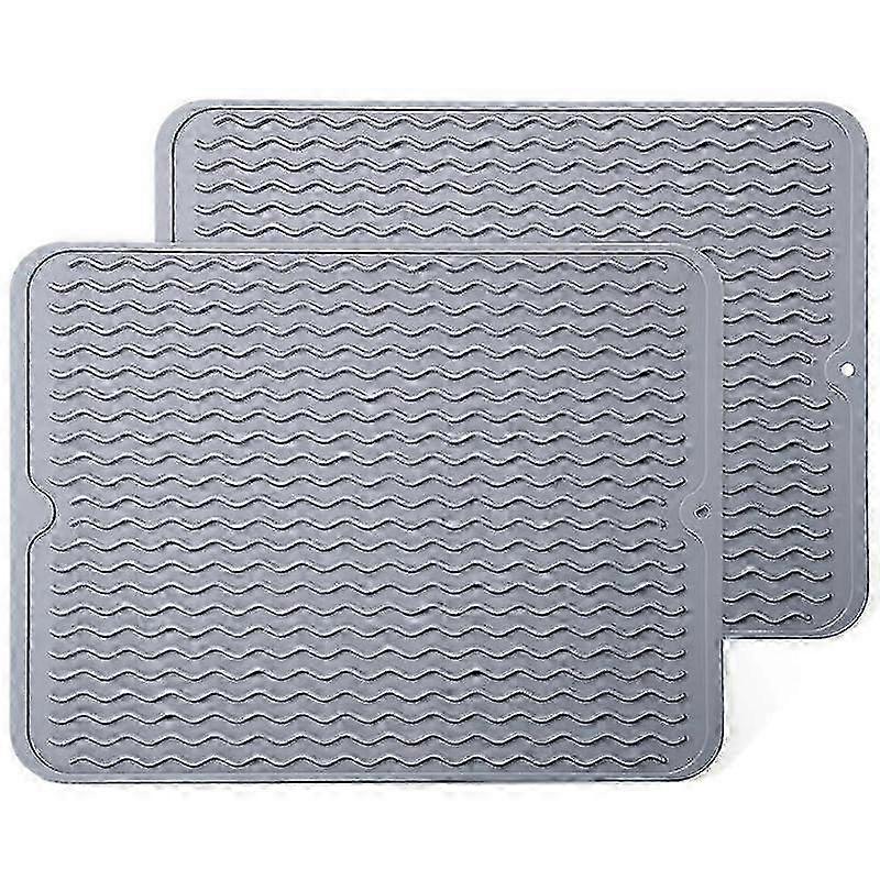 Silicone Dish Drying Mat 2-Pack, Non-Slip Kitchen Counter Drainer Pad, Fast Drying