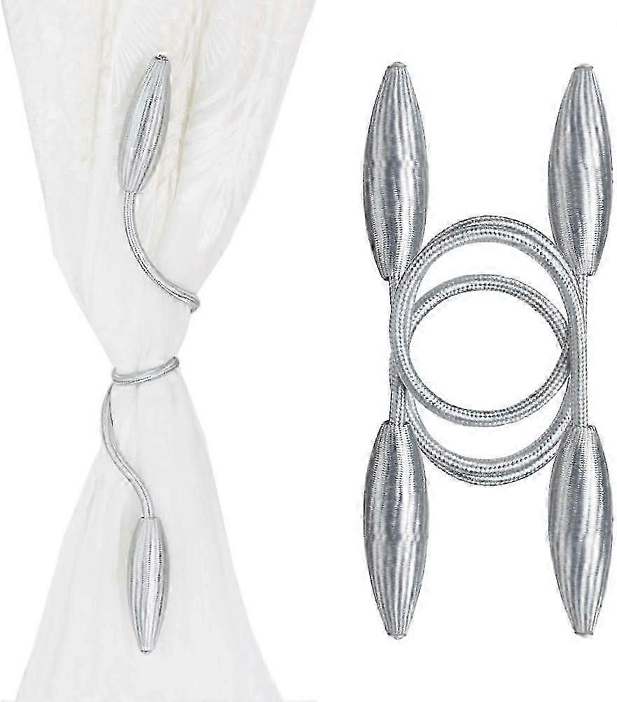 2 Creative Swivel Curtain Tiebacks, No Drill, Silver Window Holders