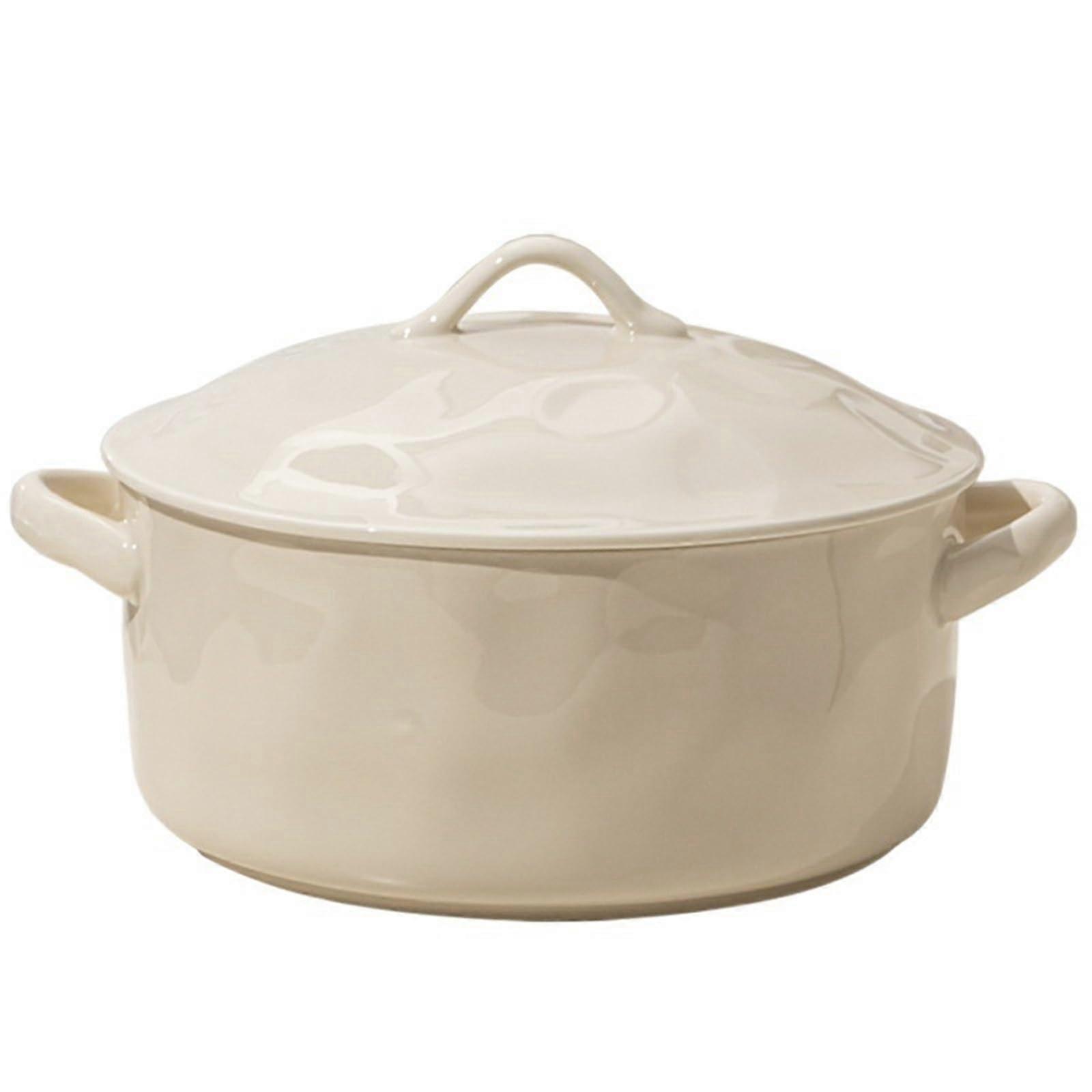 DoubleEared Ceramic Soup Bowl with Lid (Beige) One Beige Ref: 2061