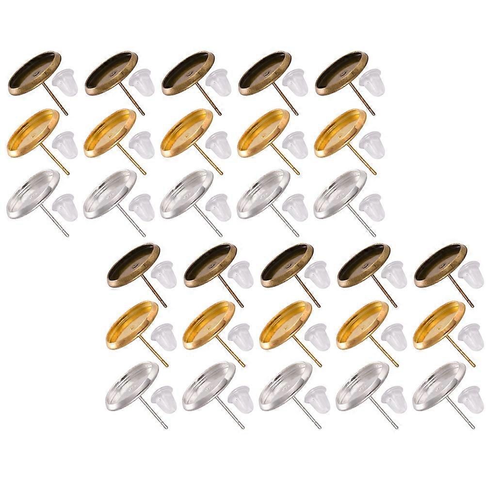30 Sets Stud Earring Setting Post Cup Bezel Tray Earring Blanks Earring Posts with Earring Backs