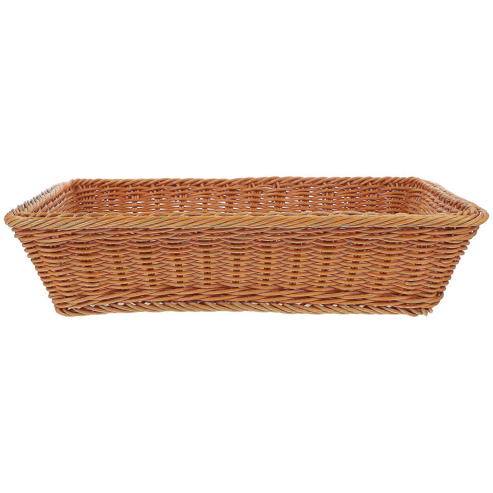 Rattan Style Rectangular Bread Basket PP Woven Storage Organizer for Kitchen Fruit Storage Rustic Home Decoration