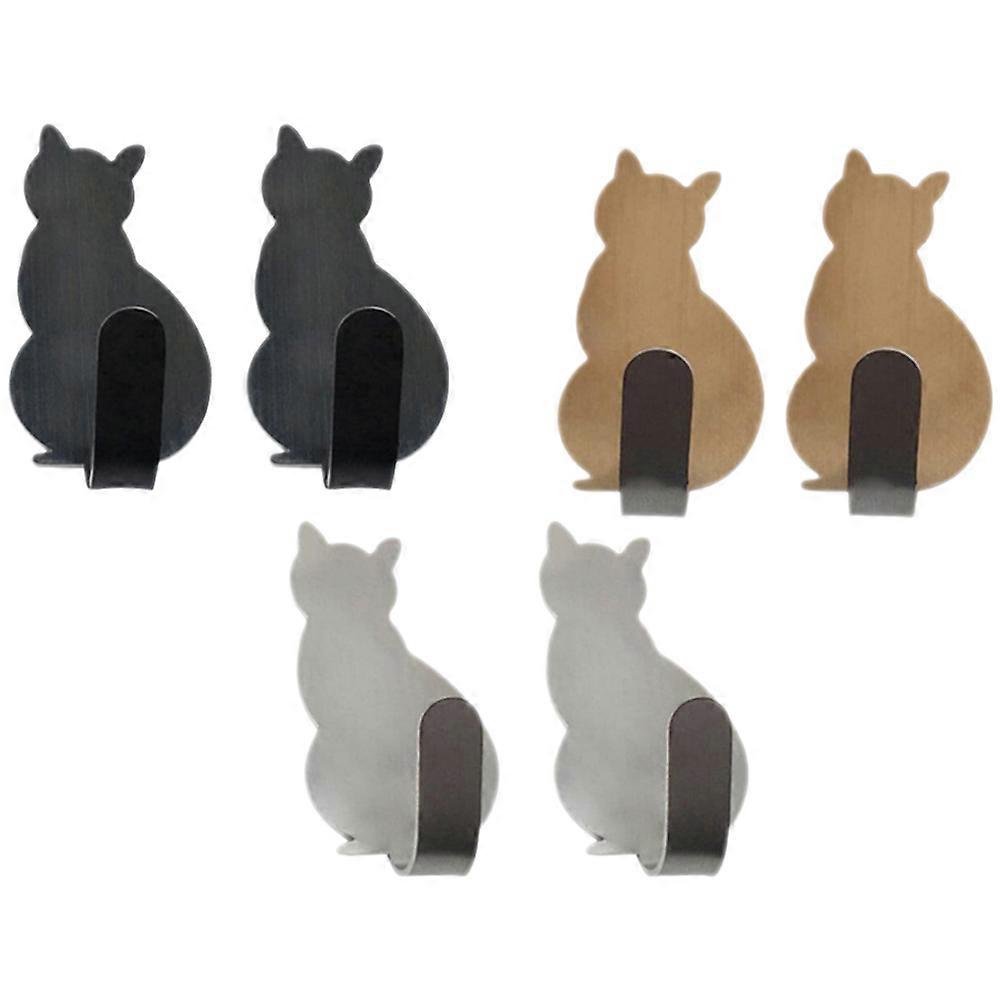 Cat Wall Hooks Cute Coat Hooks Hat Hanging Space Saving Silver Color 5.50X2.50X1.70cm 6Pcs