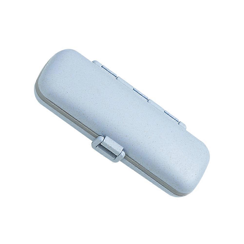 Compact Pill Case Blue Plastic Storage Box Portable For Home Travel 13.8*4.5Cm 2Pcs