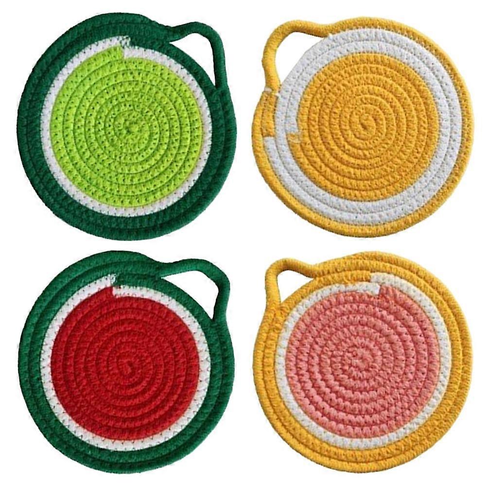 ラウンドコットンコースターサーキュラーカップマット織りクリエイティブコースターナチュラルスタイルキッチン食器アソートカラー18X18CM 4個