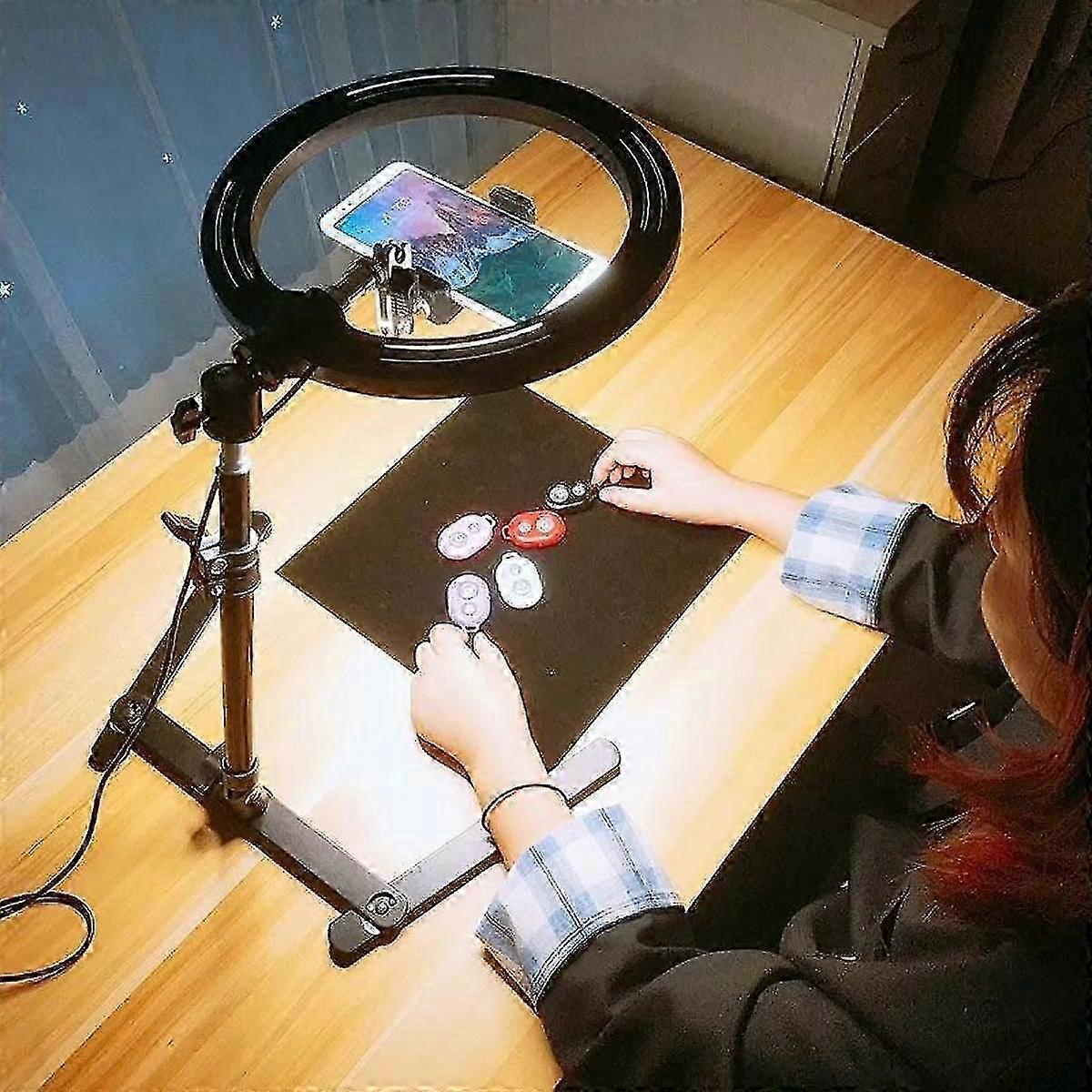 Overhead Frame + 26cm Ring Light + Robotic Arm + Mobile Phone Desktop Bracket Lazy Overhead Shooting Bracket Fill Light--